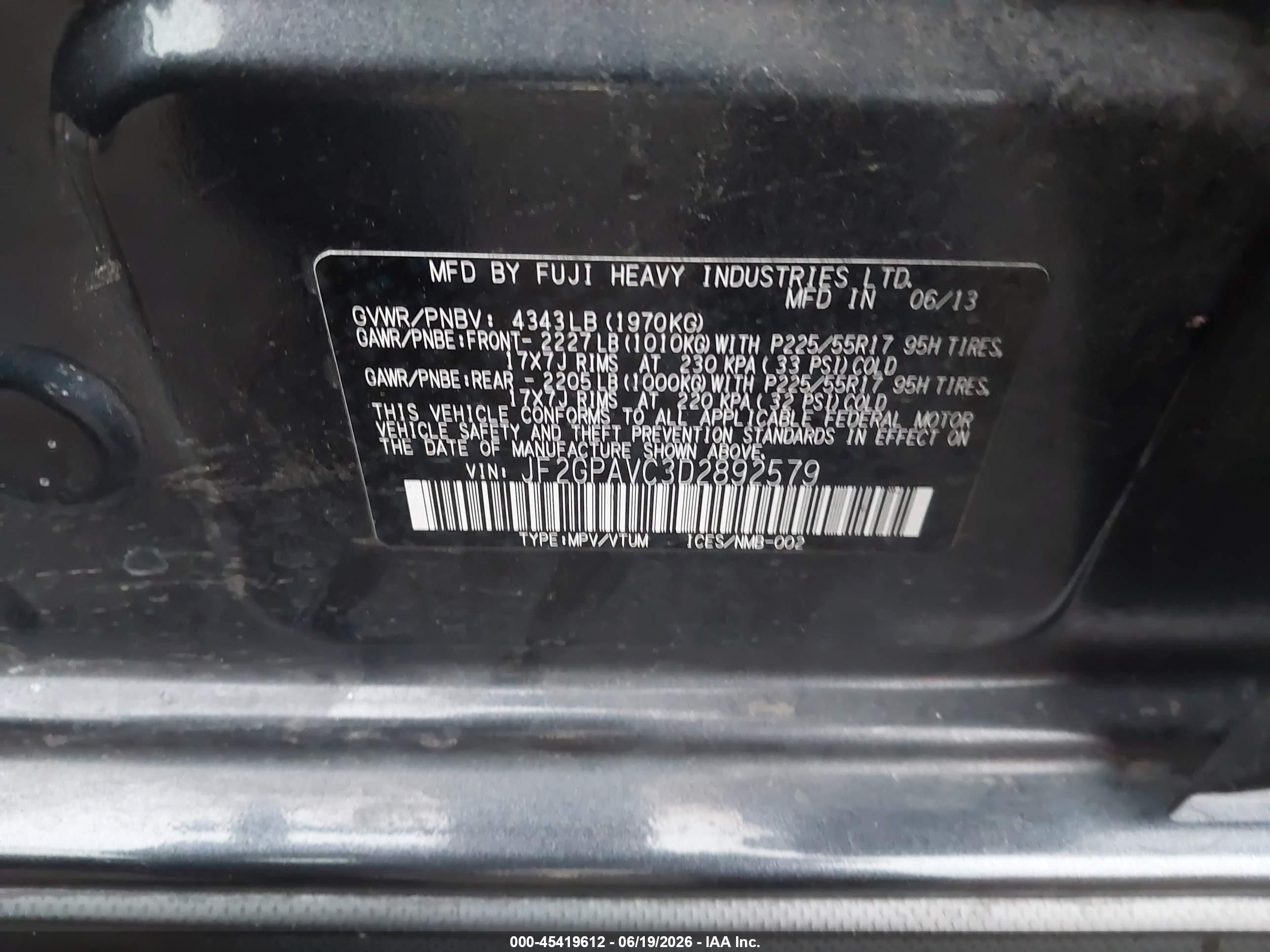 2013 Subaru Xv Crosstrek 2.0i Premium Black vin: JF2GPAVC3D2892579