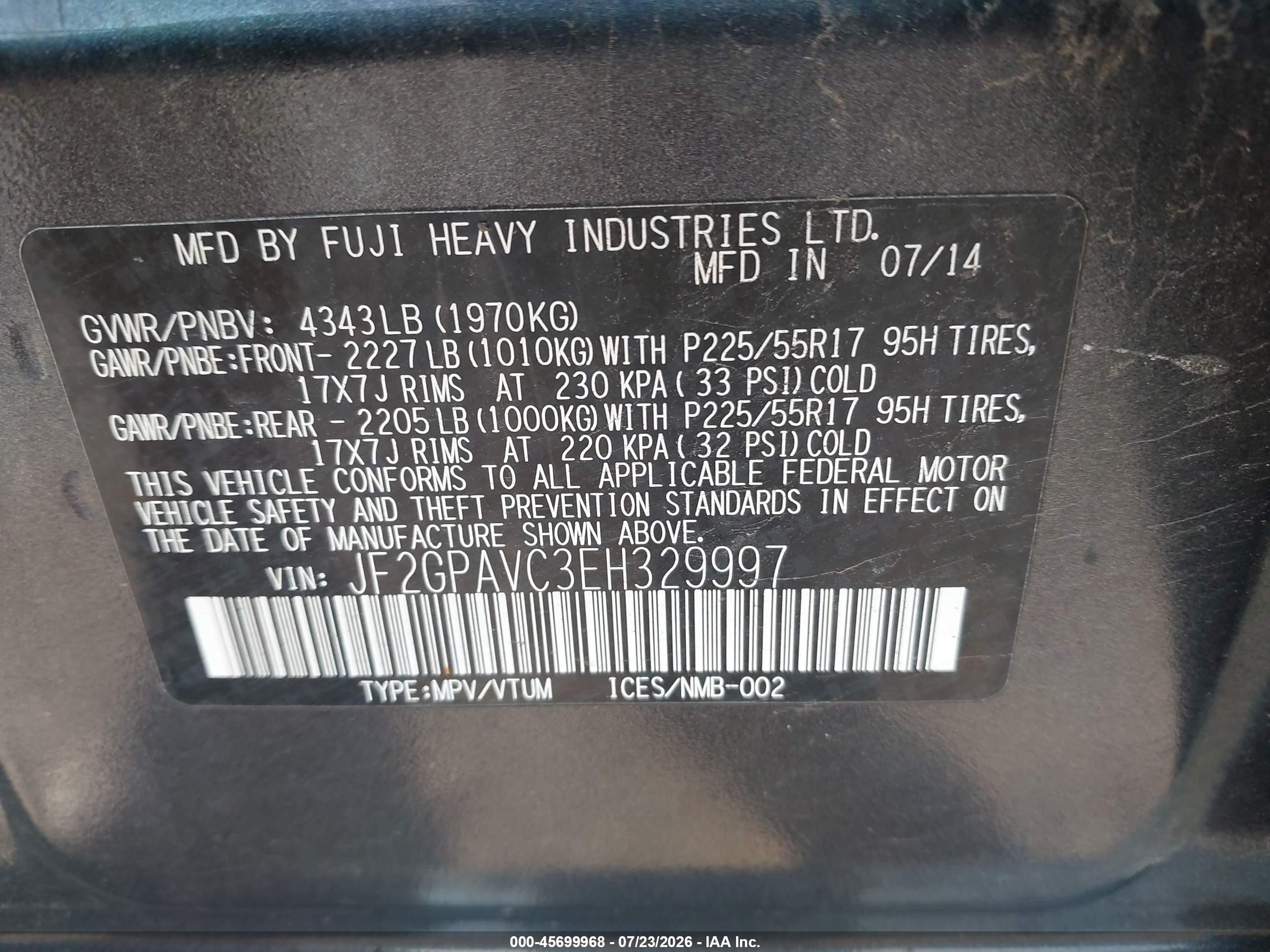 2014 Subaru Xv Crosstrek 2.0i Premium Gray vin: JF2GPAVC3EH329997