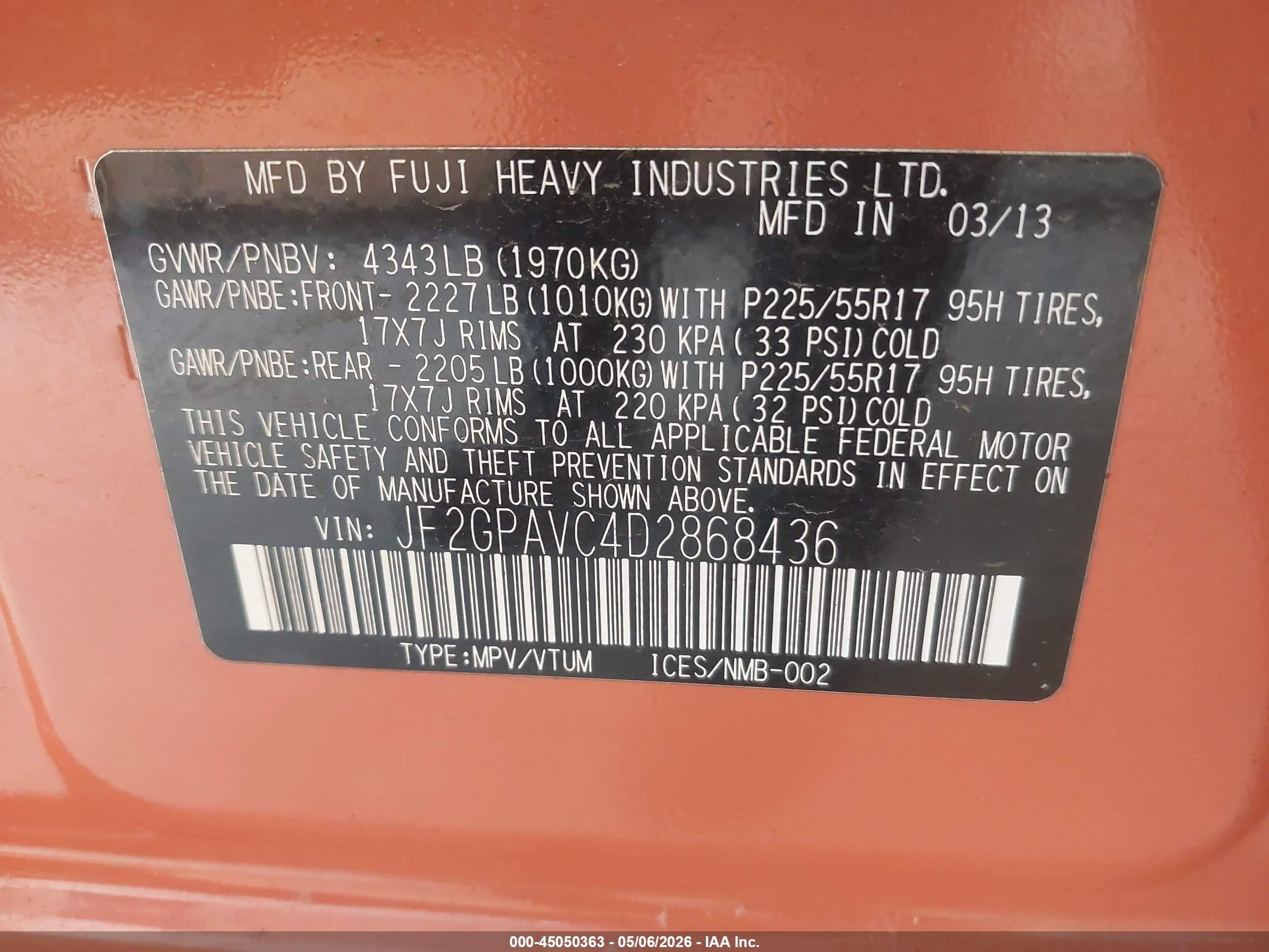 2013 Subaru Xv Crosstrek 2.0i Premium Orange vin: JF2GPAVC4D2868436