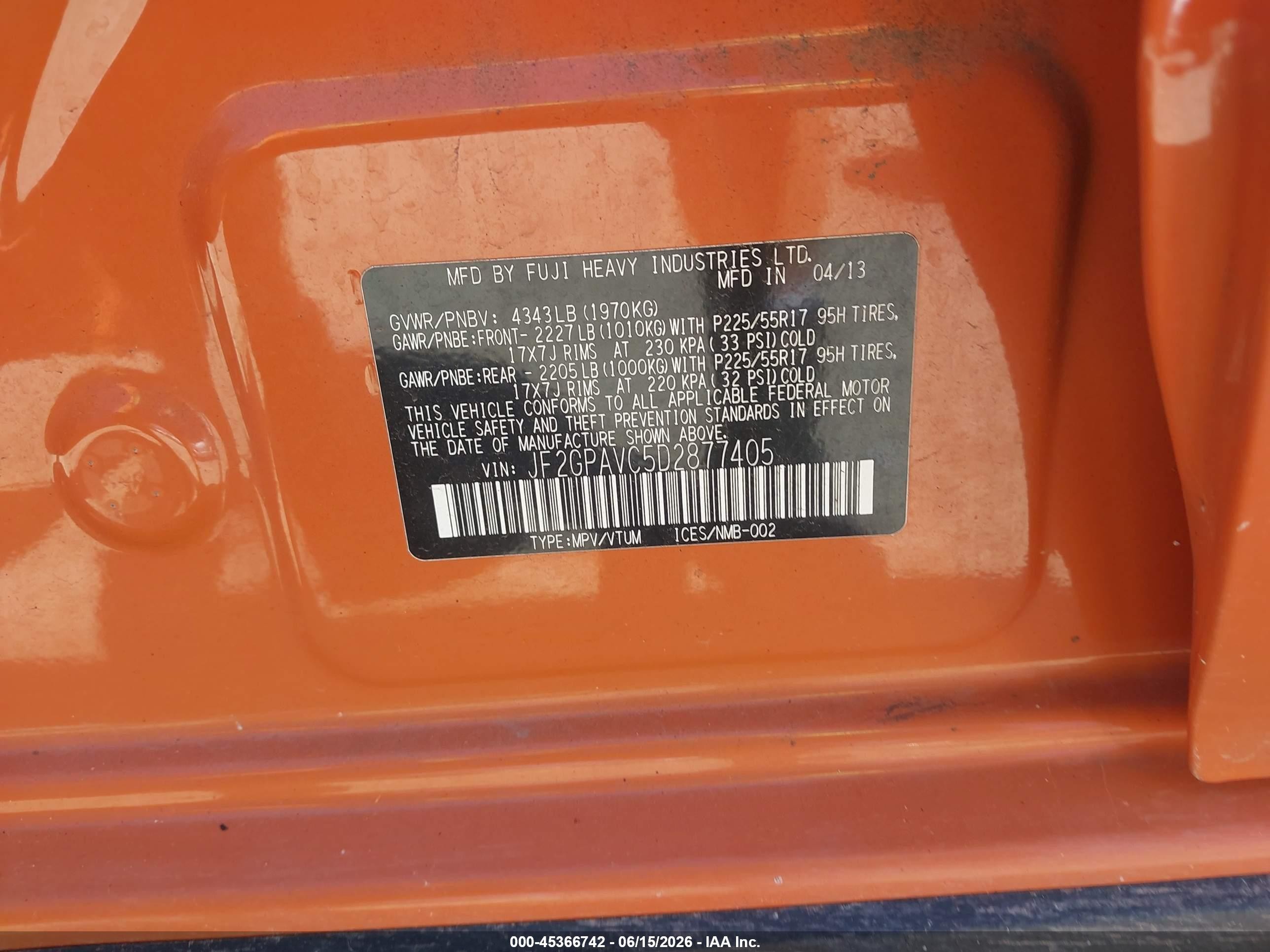 2013 Subaru Xv Crosstrek 2.0i Premium Orange vin: JF2GPAVC5D2877405