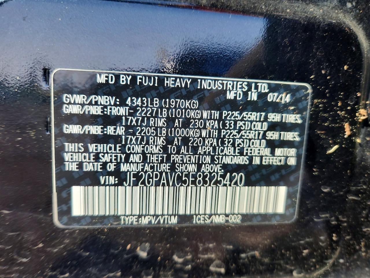 2014 Subaru Xv Crosstrek 2.0 Premium Black vin: JF2GPAVC5E8325420