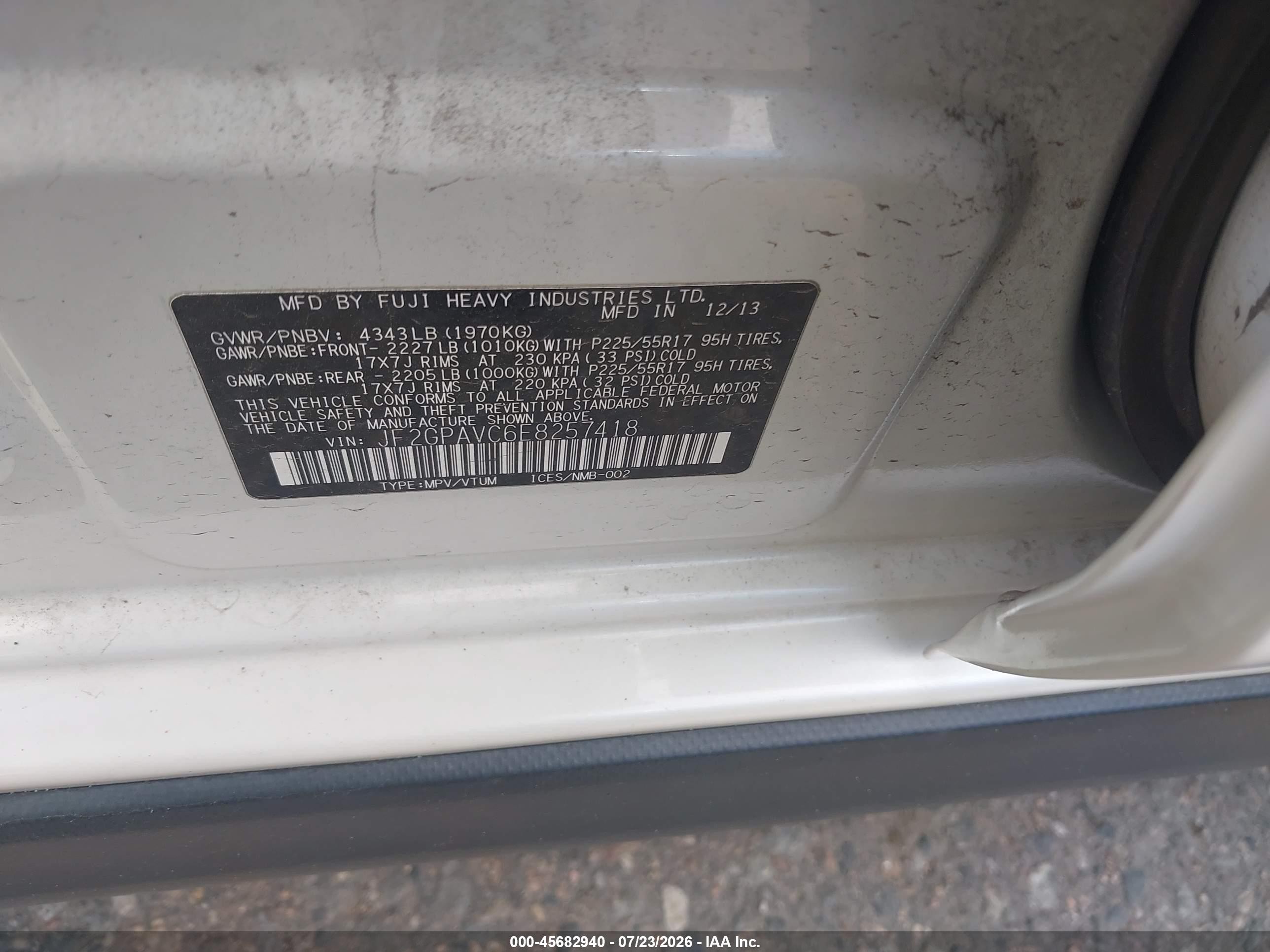 2014 Subaru Xv Crosstrek 2.0i Premium White vin: JF2GPAVC6E8257418
