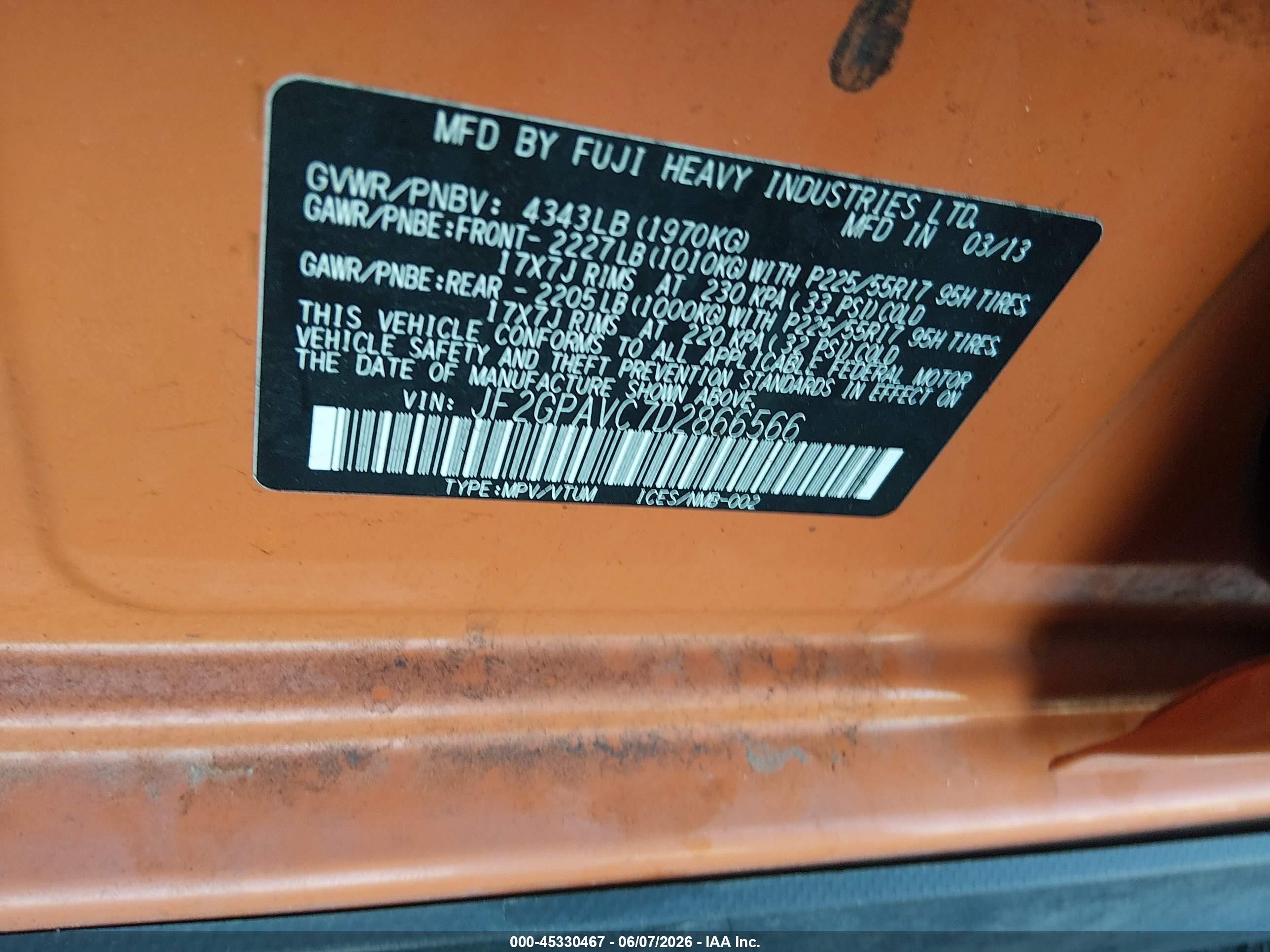 2013 Subaru Xv Crosstrek 2.0i Premium Orange vin: JF2GPAVC7D2866566