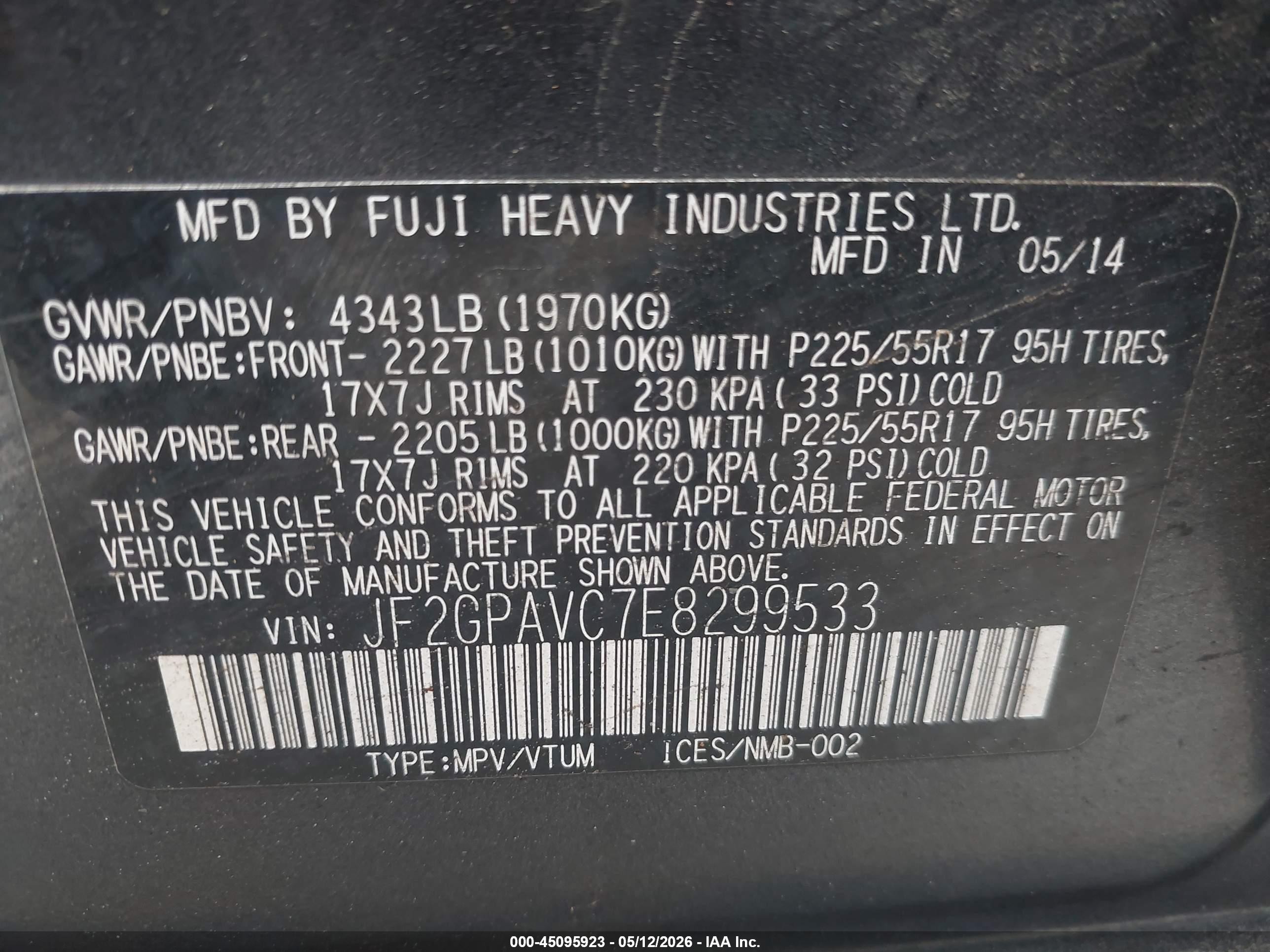 2014 Subaru Xv Crosstrek 2.0i Premium Gray vin: JF2GPAVC7E8299533
