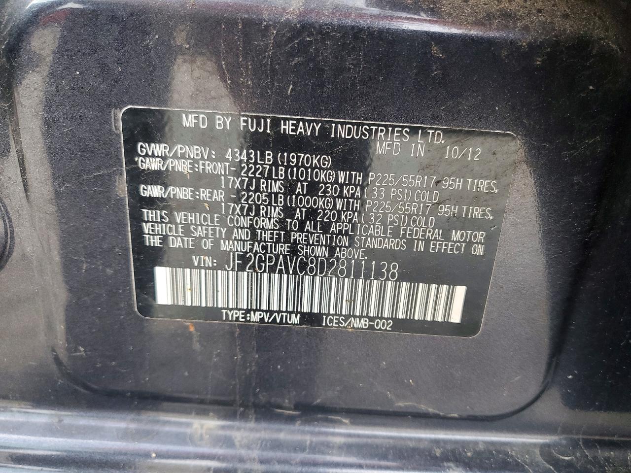 2013 Subaru Xv Crosstrek 2.0 Premium Charcoal vin: JF2GPAVC8D2811138