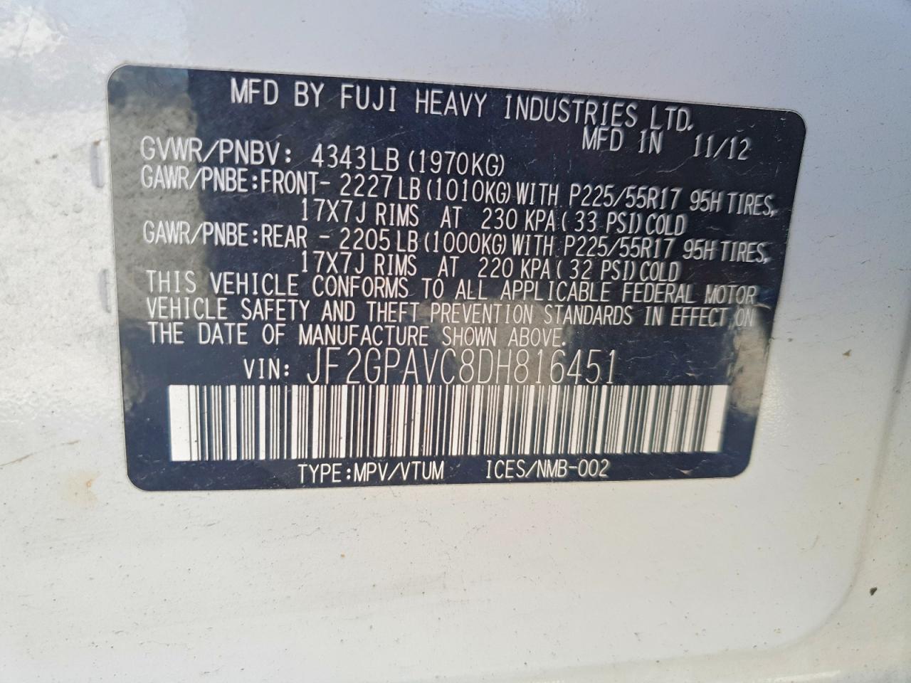 2013 Subaru Xv Crosstrek 2.0 Premium White vin: JF2GPAVC8DH816451