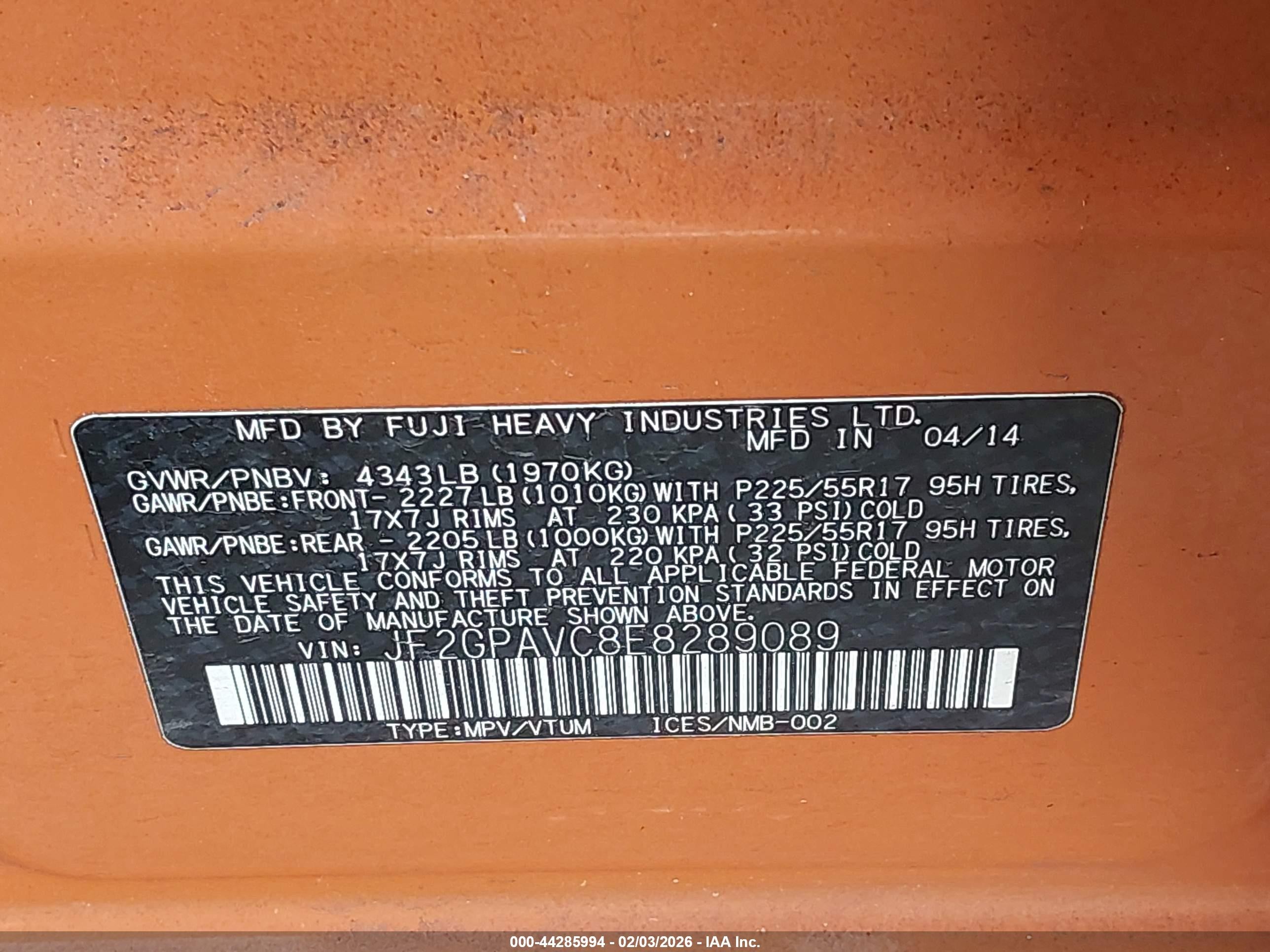 2014 Subaru Xv Crosstrek 2.0i Premium Orange vin: JF2GPAVC8E8289089