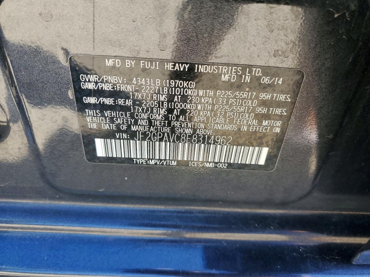 2014 Subaru Xv Crosstrek 2.0 Premium Charcoal vin: JF2GPAVC8E8314962