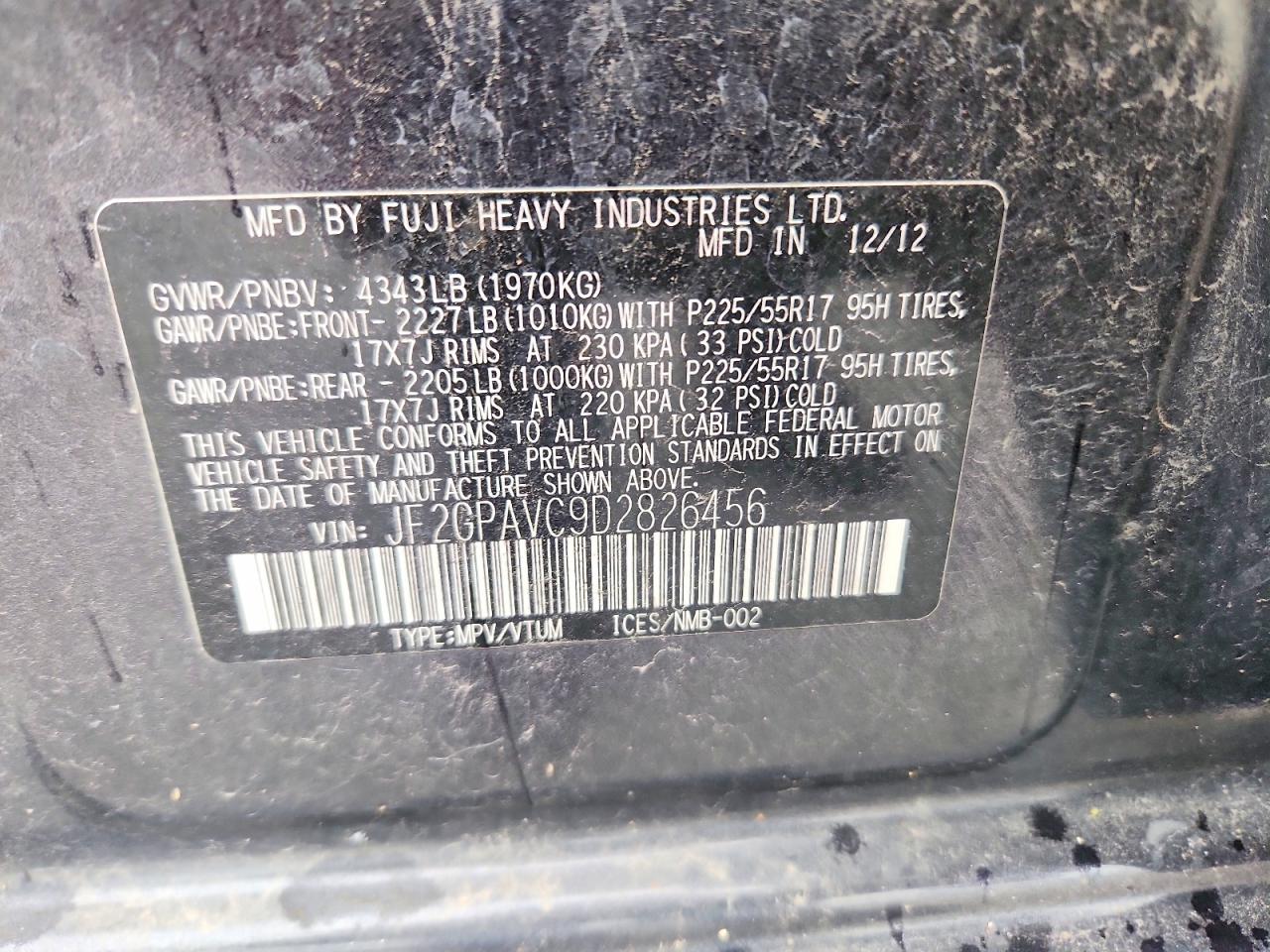 2013 Subaru Xv Crosstrek 2.0 Premium Charcoal vin: JF2GPAVC9D2826456