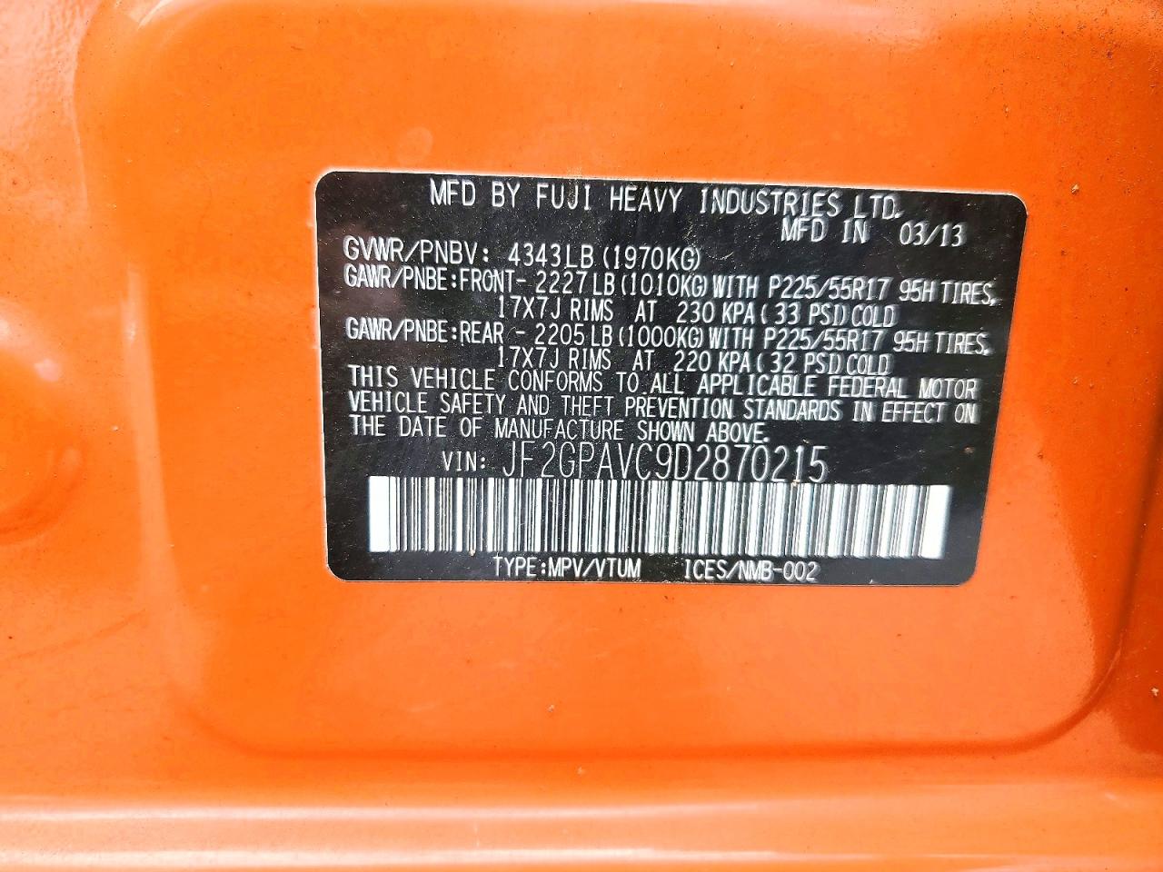 2013 Subaru Xv Crosstrek 2.0 Premium Orange vin: JF2GPAVC9D2870215