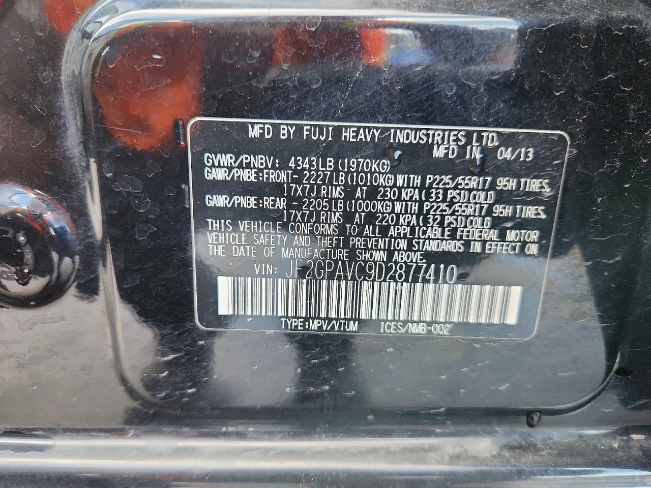 2013 Subaru Xv Crosstrek 2.0 Premium Black vin: JF2GPAVC9D2877410