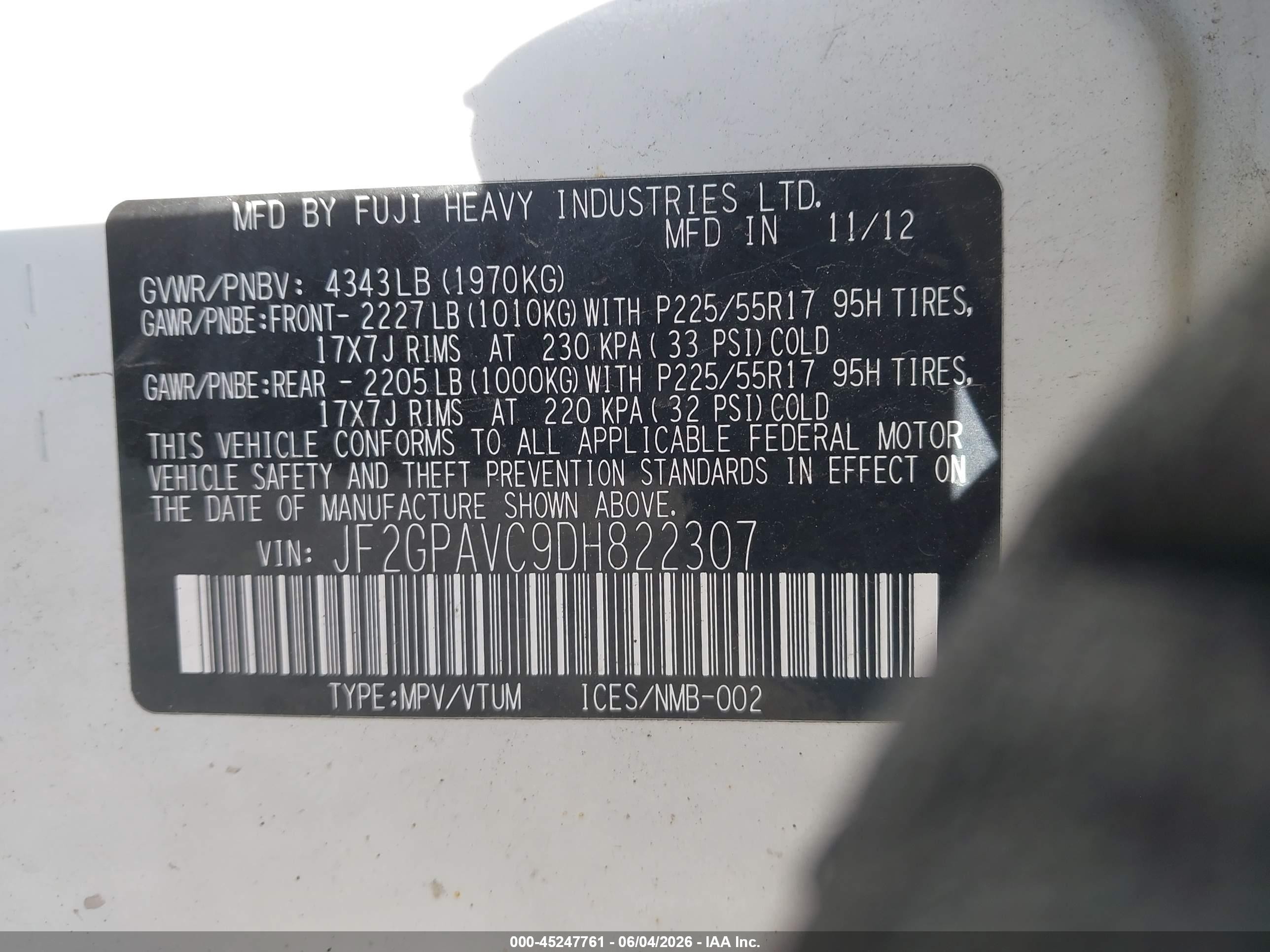 2013 Subaru Xv Crosstrek 2.0i Premium Белый vin: JF2GPAVC9DH822307