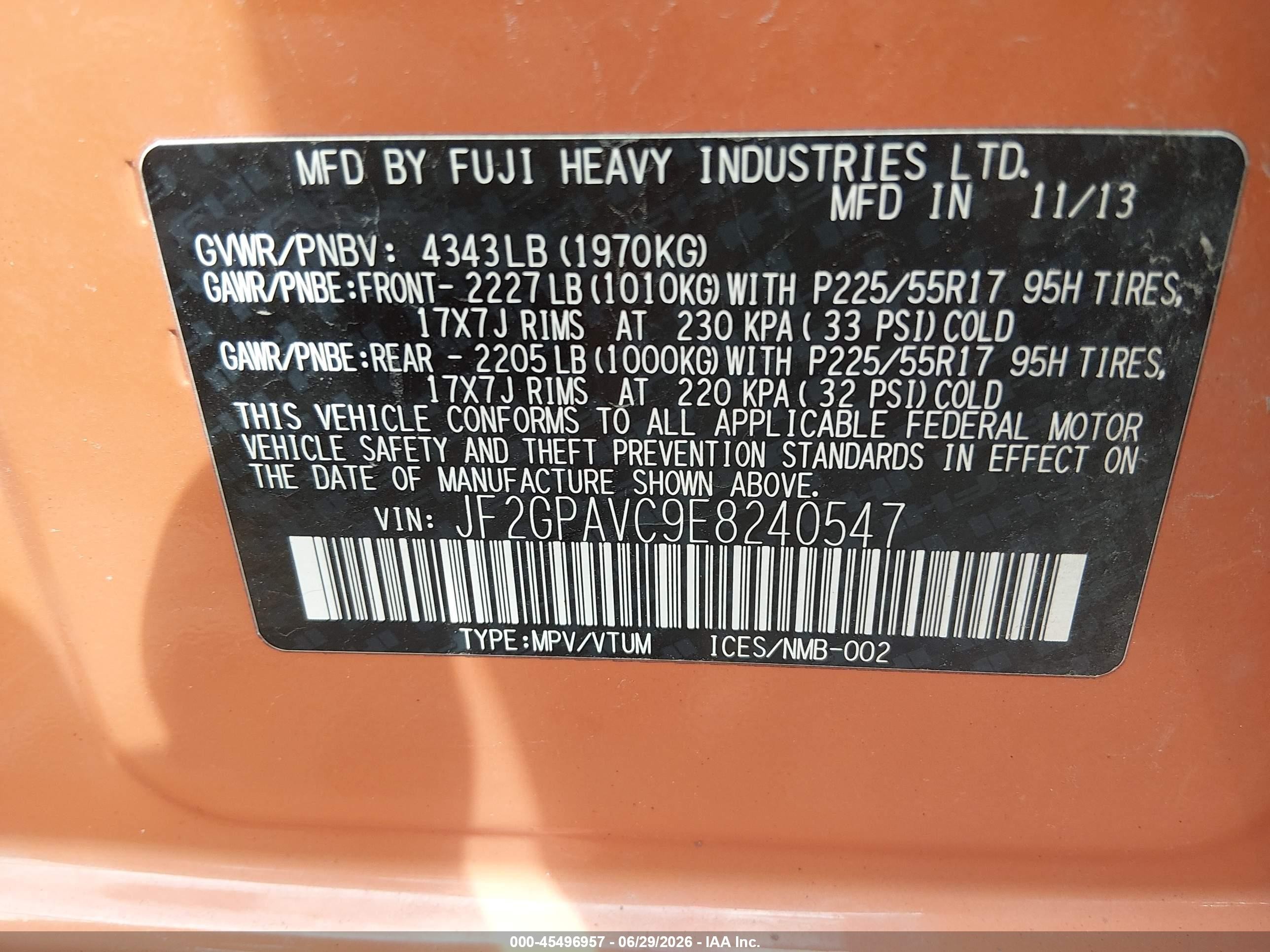 2014 Subaru Xv Crosstrek 2.0i Premium Orange vin: JF2GPAVC9E8240547