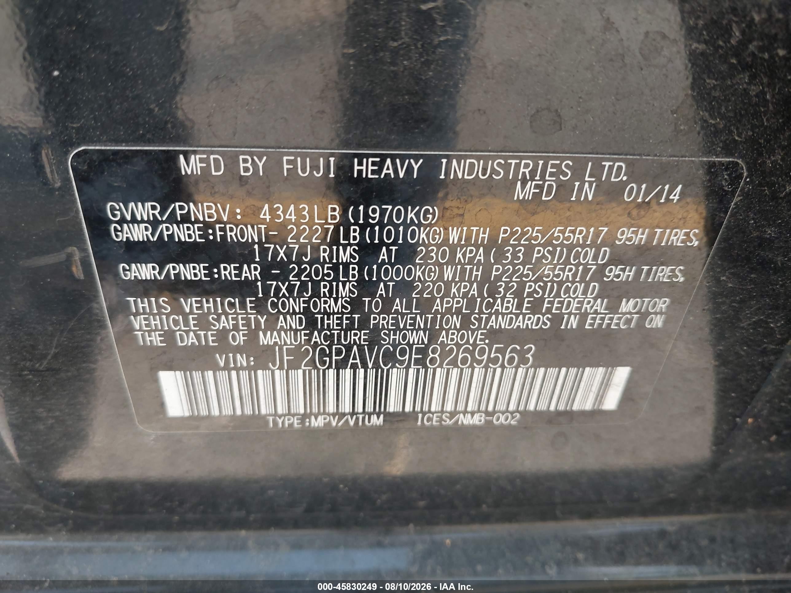 2014 Subaru Xv Crosstrek 2.0i Premium Black vin: JF2GPAVC9E8269563