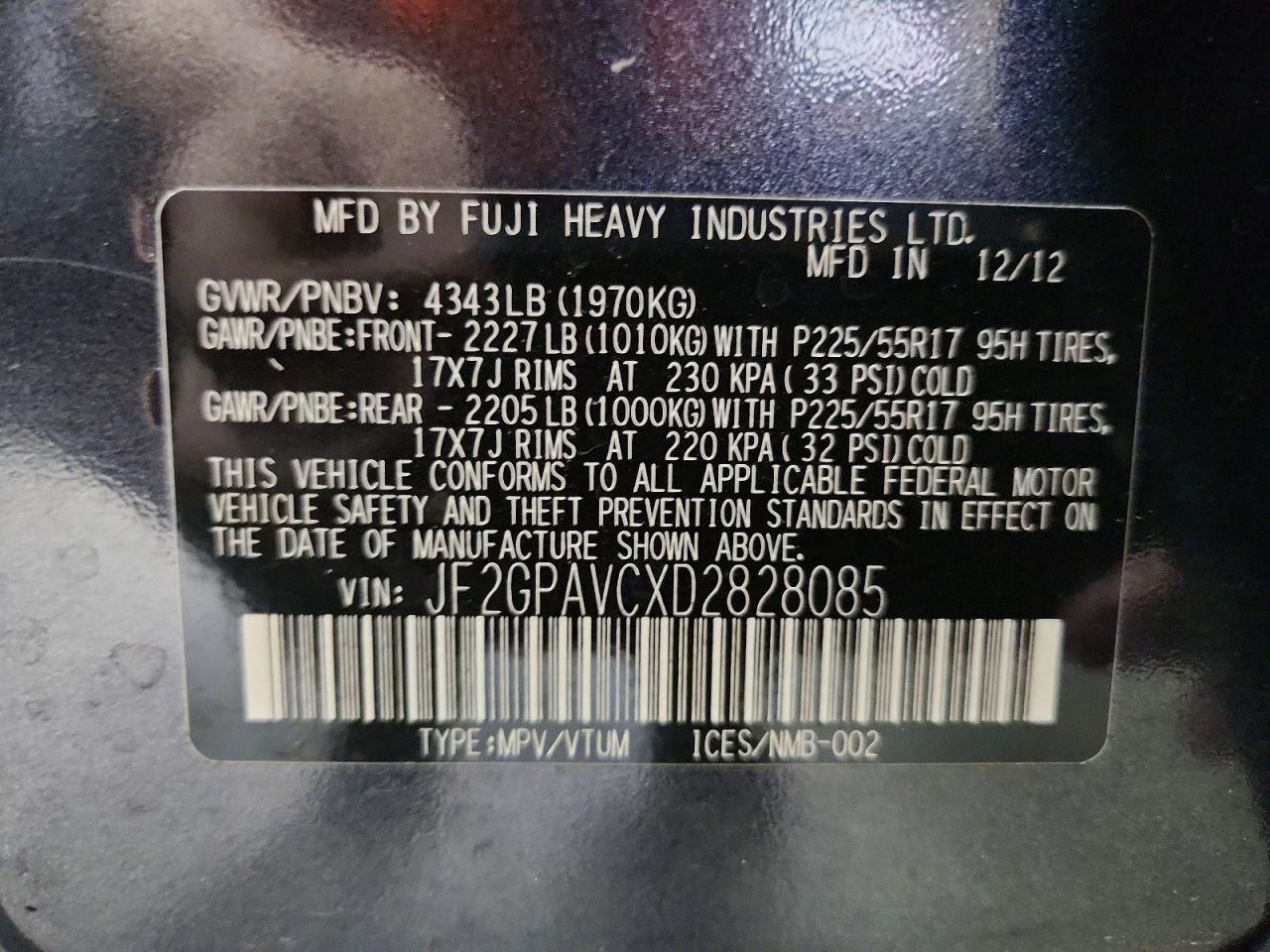 2013 Subaru Xv Crosstrek 2.0 Premium Charcoal vin: JF2GPAVCXD2828085