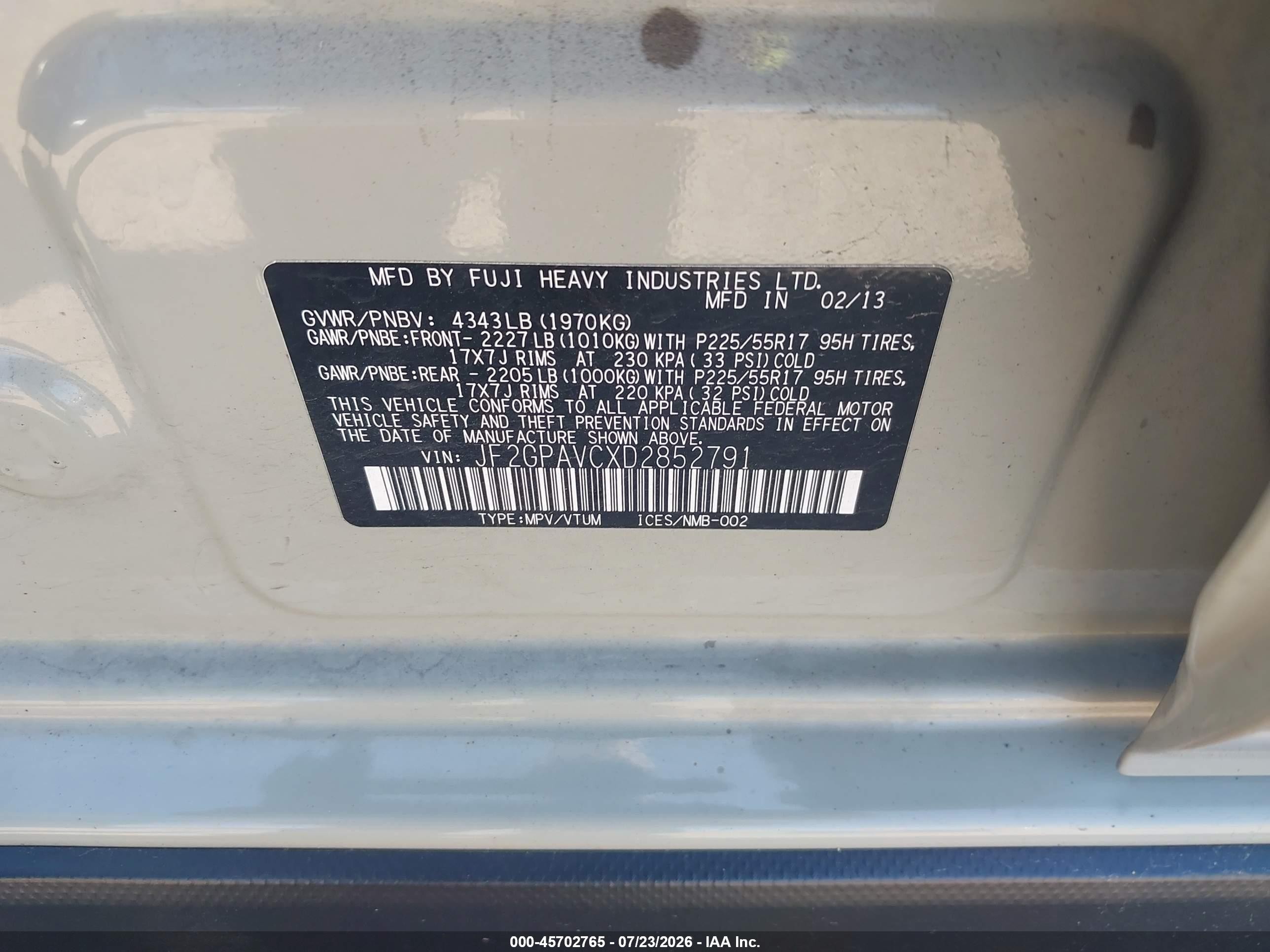 2013 Subaru Xv Crosstrek 2.0i Premium Cream vin: JF2GPAVCXD2852791