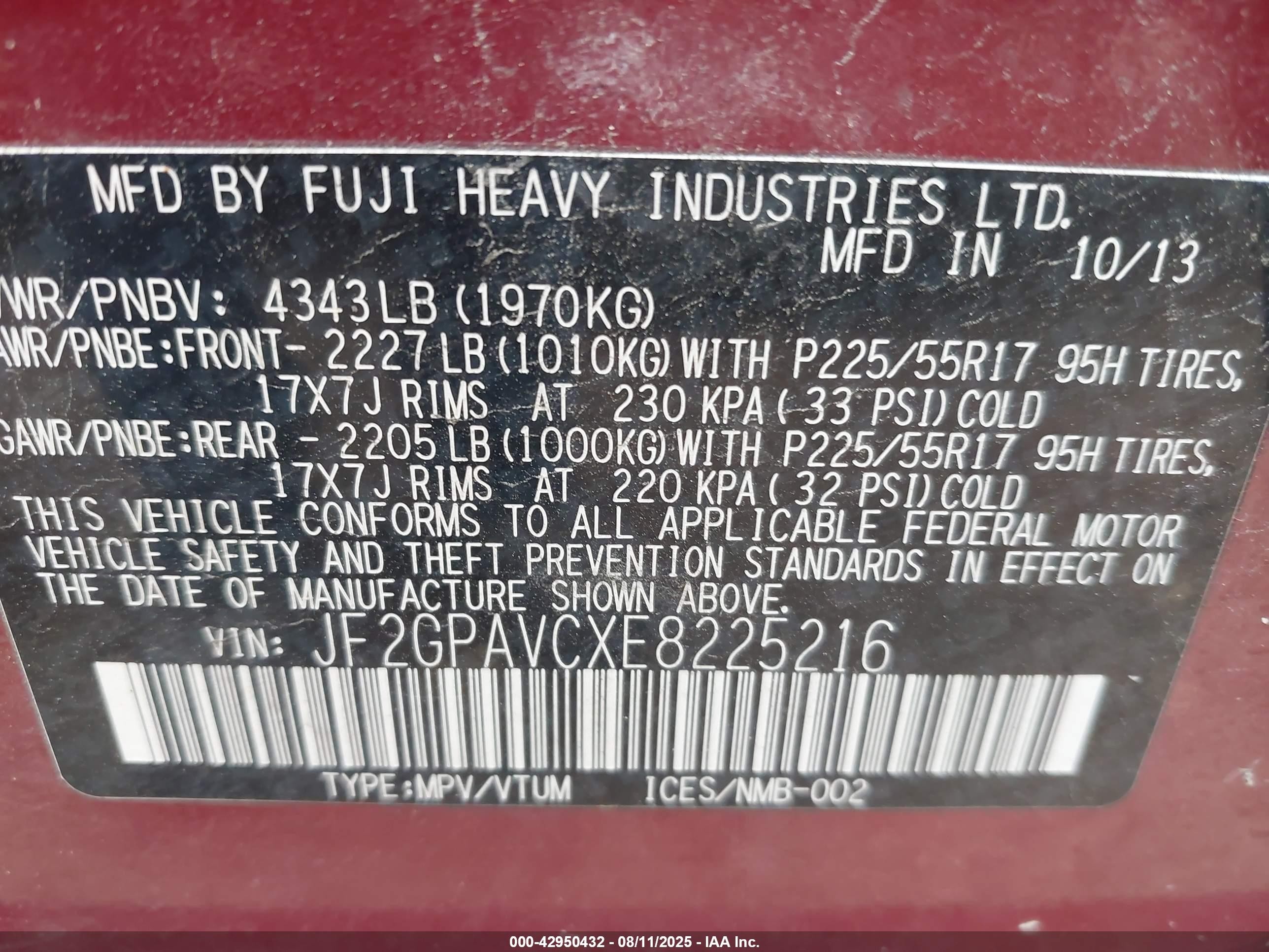 2014 Subaru Xv Crosstrek 2.0i Premium Maroon vin: JF2GPAVCXE8225216