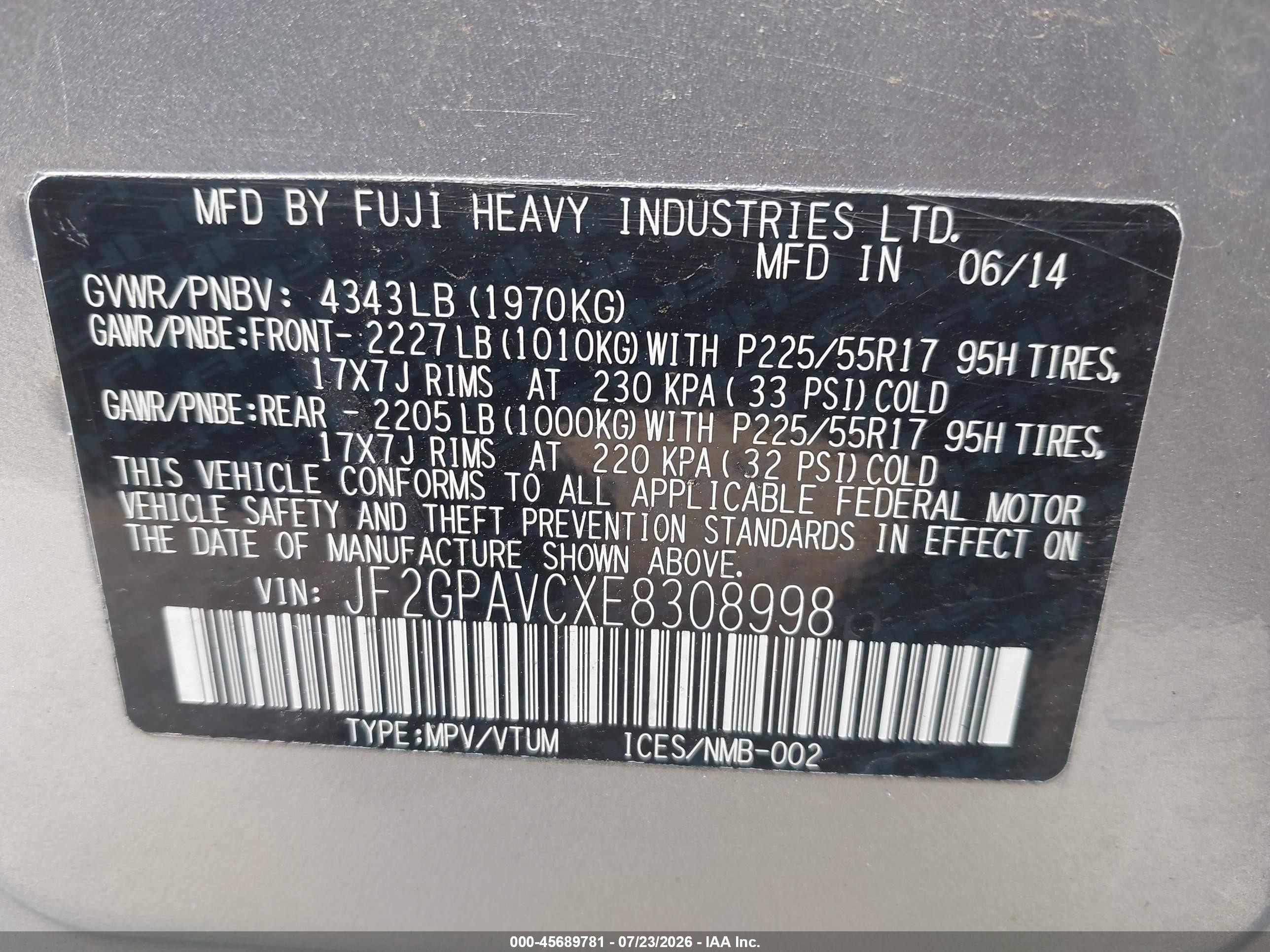 2014 Subaru Xv Crosstrek 2.0i Premium Silver vin: JF2GPAVCXE8308998