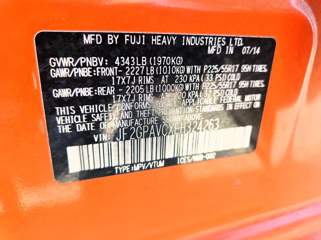 2014 Subaru Xv Crosstrek 2.0 Premium Orange vin: JF2GPAVCXEH324263