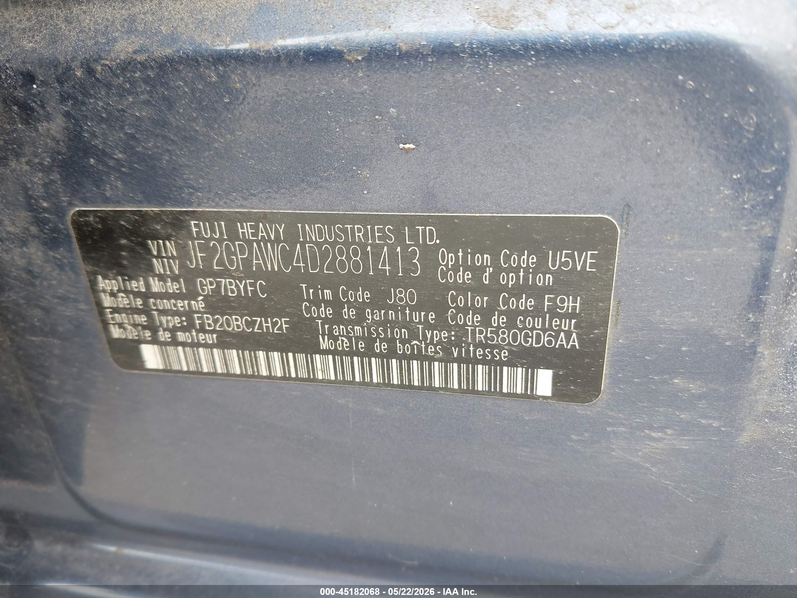 2013 Subaru Xv Crosstrek 2.0i Premium Blue vin: JF2GPAWC4D2881413