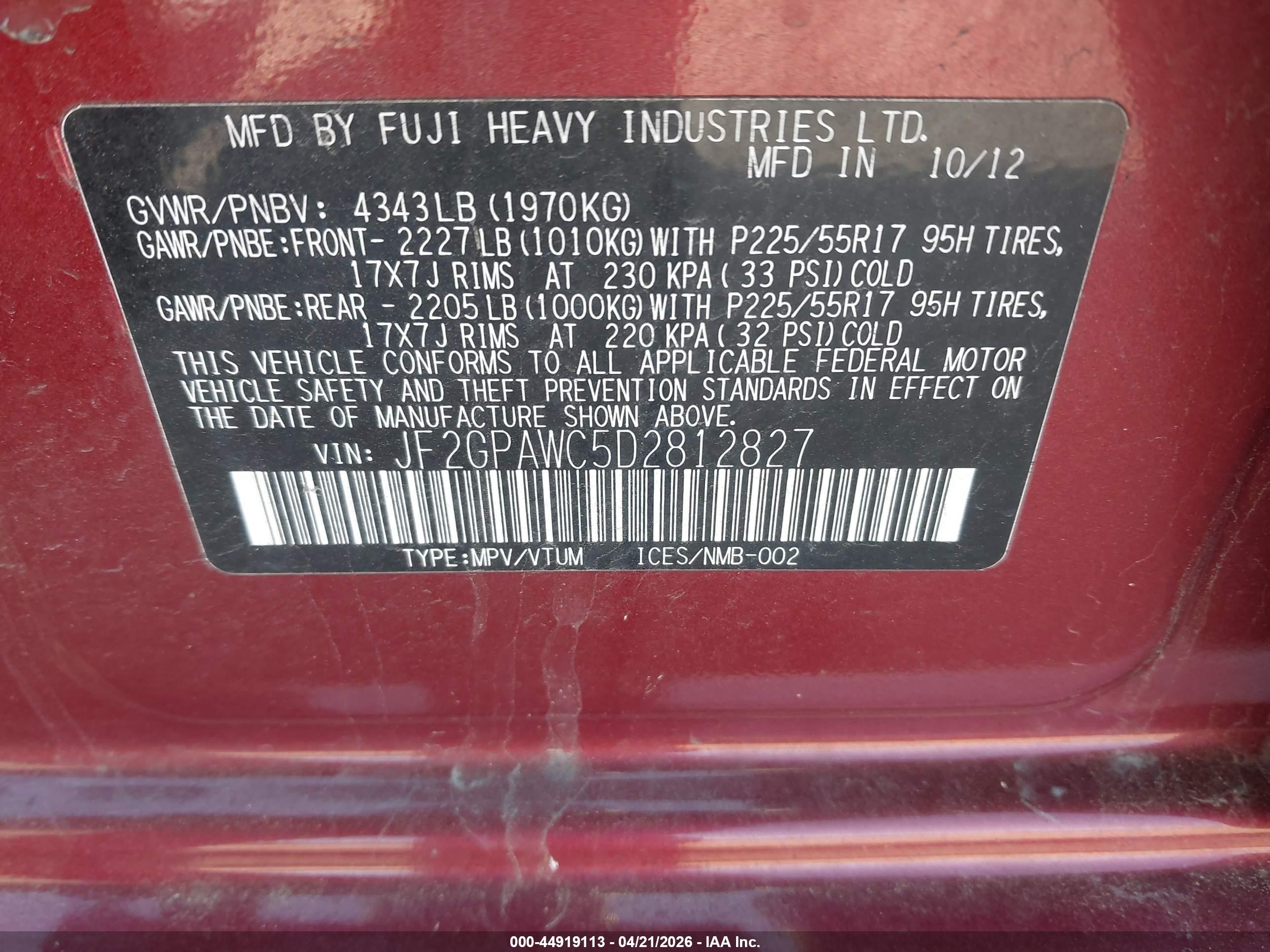 2013 Subaru Xv Crosstrek 2.0i Premium Maroon vin: JF2GPAWC5D2812827
