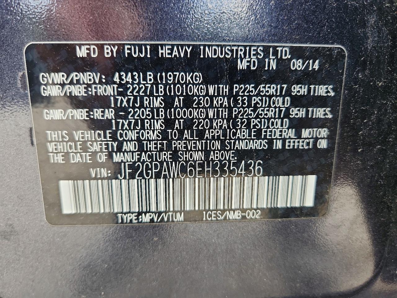2014 Subaru Xv Crosstrek 2.0 Premium Gray vin: JF2GPAWC6EH335436
