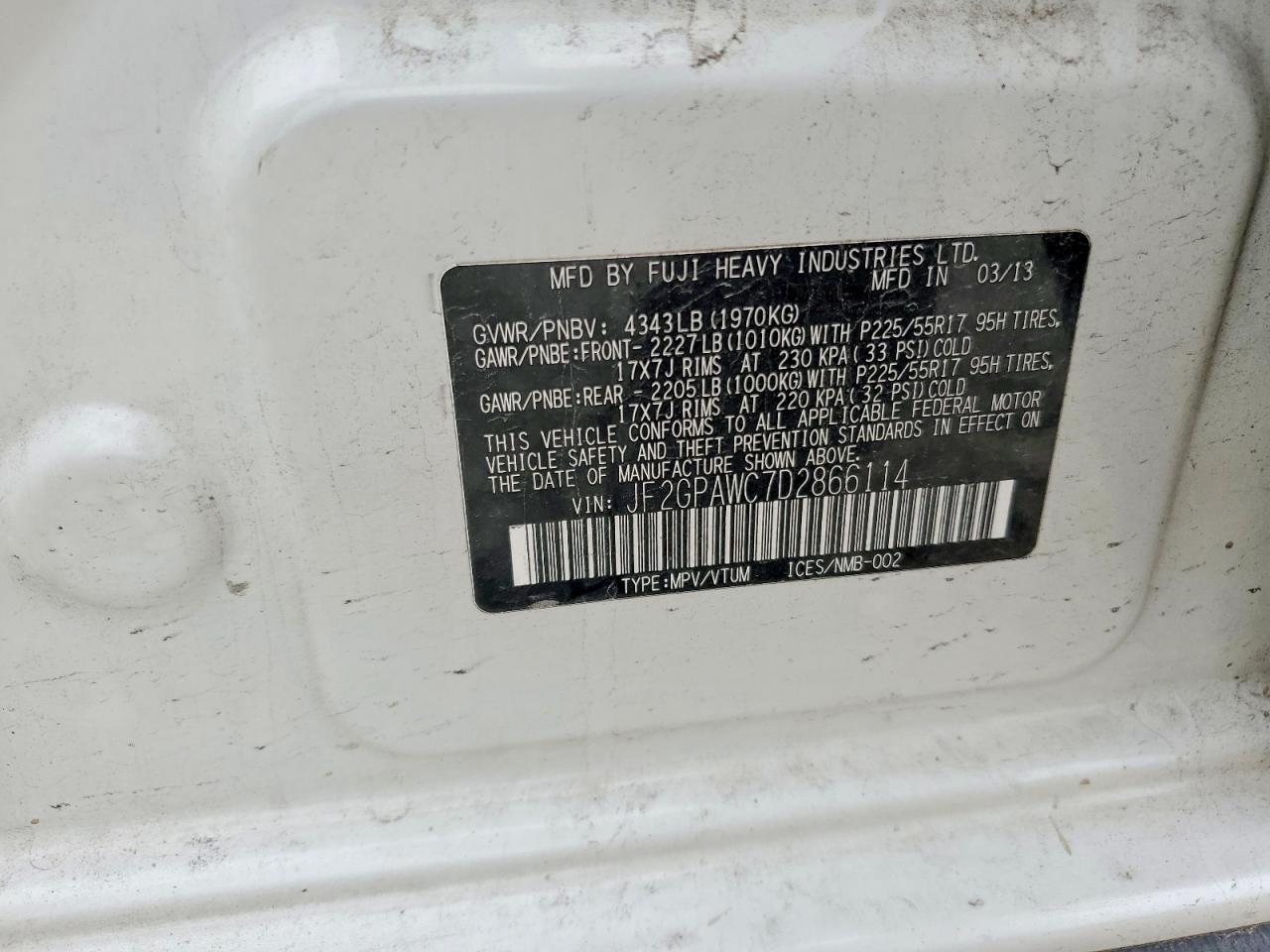 2013 Subaru Xv Crosstrek 2.0 Premium White vin: JF2GPAWC7D2866114
