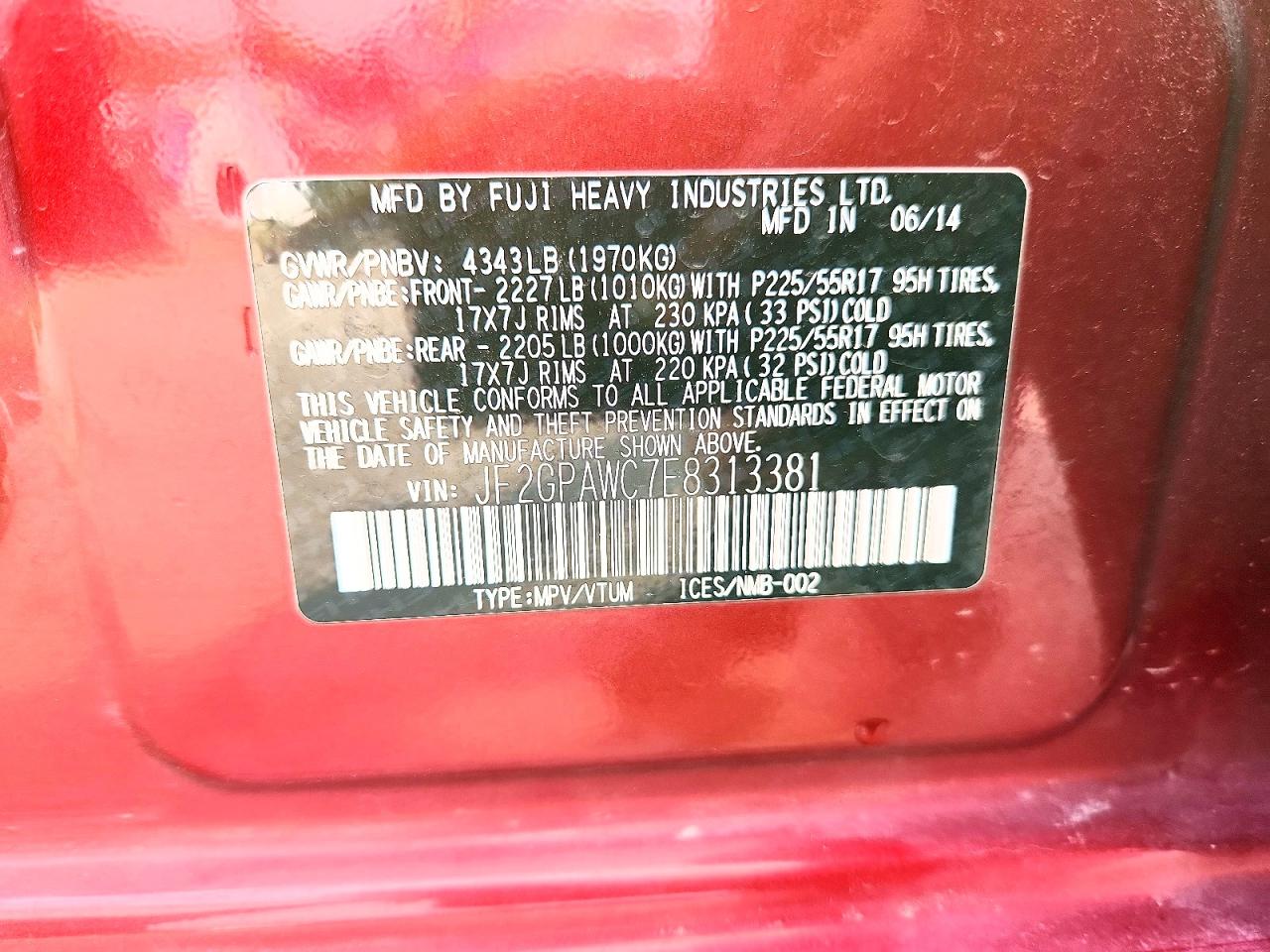 2014 Subaru Xv Crosstrek 2.0 Premium Maroon vin: JF2GPAWC7E8313381