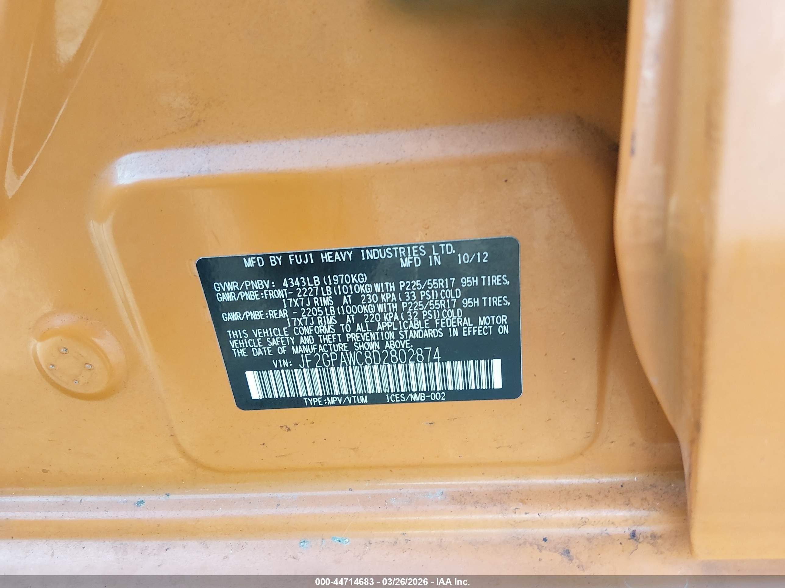2013 Subaru Xv Crosstrek 2.0i Premium Orange vin: JF2GPAWC8D2802874