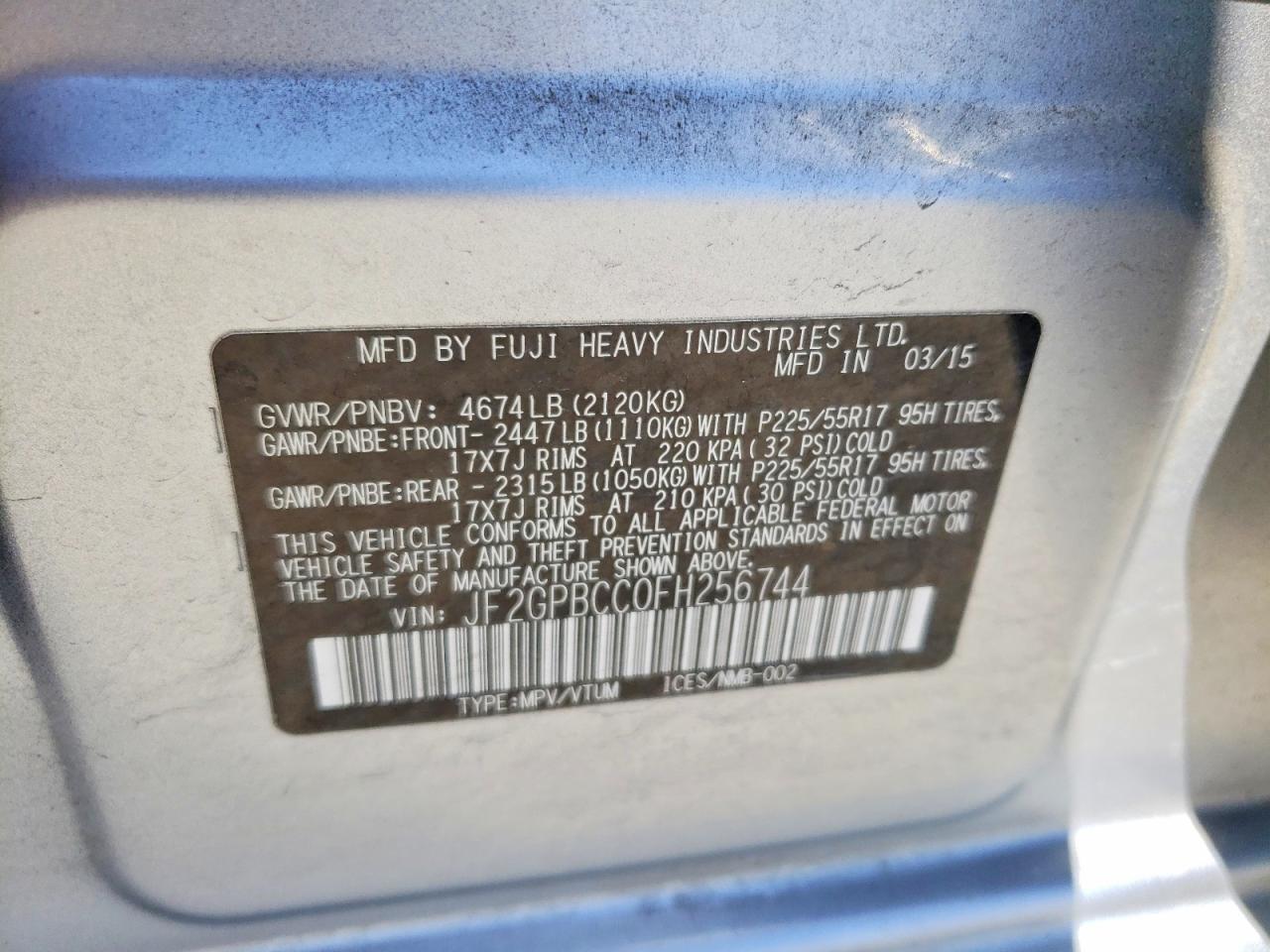2015 Subaru Xv Crosstrek 2.0i Hybrid Silver vin: JF2GPBCC0FH256744