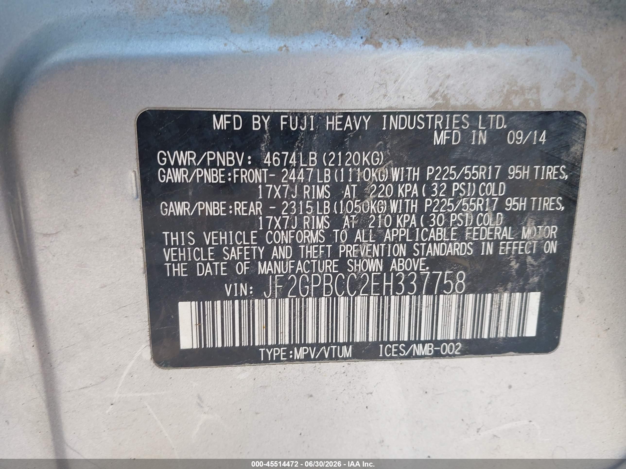 2014 Subaru Xv Crosstrek Hybrid 2.0i Silver vin: JF2GPBCC2EH337758