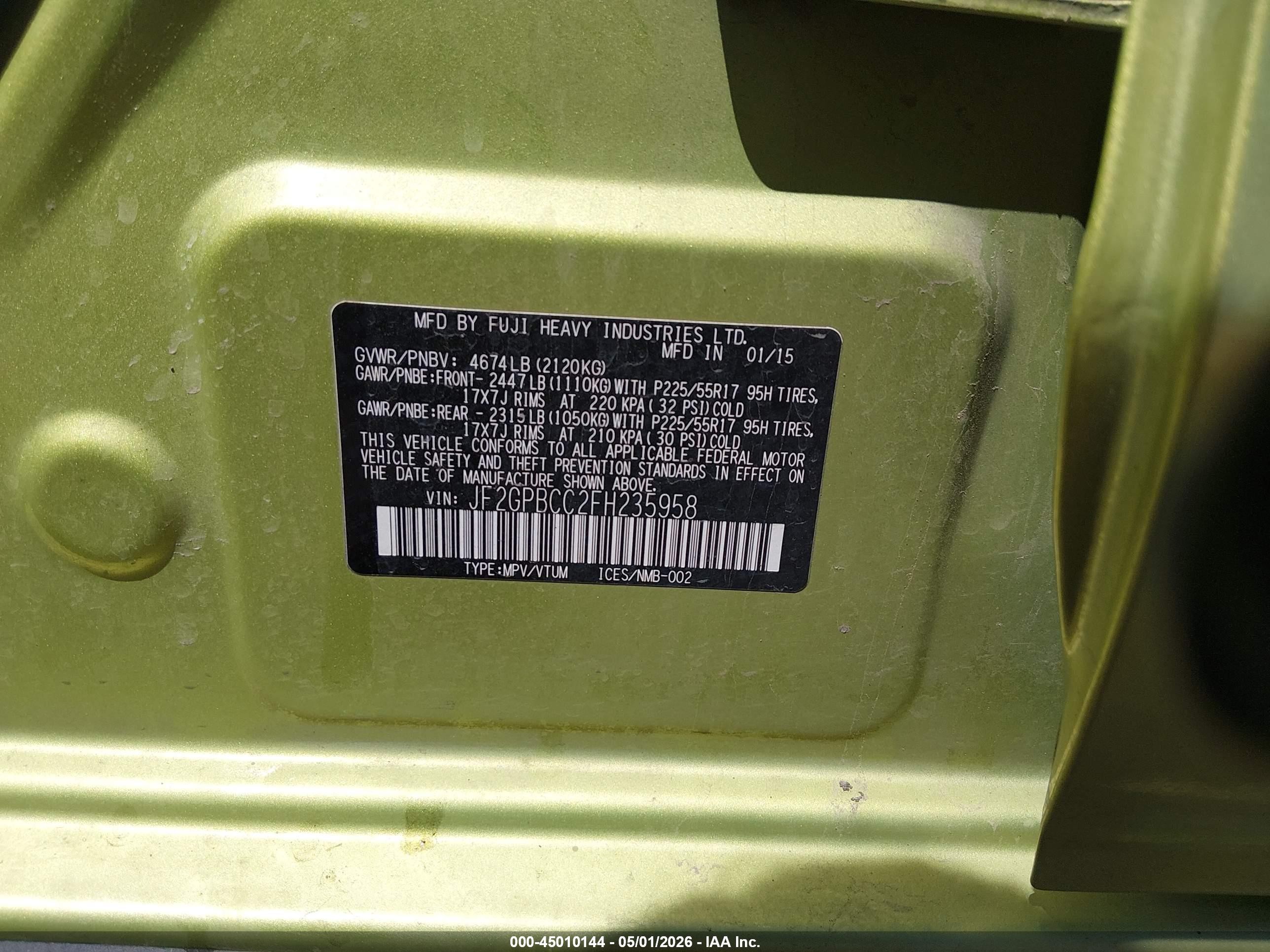 2015 Subaru Xv Crosstrek Hybrid   Green vin: JF2GPBCC2FH235958