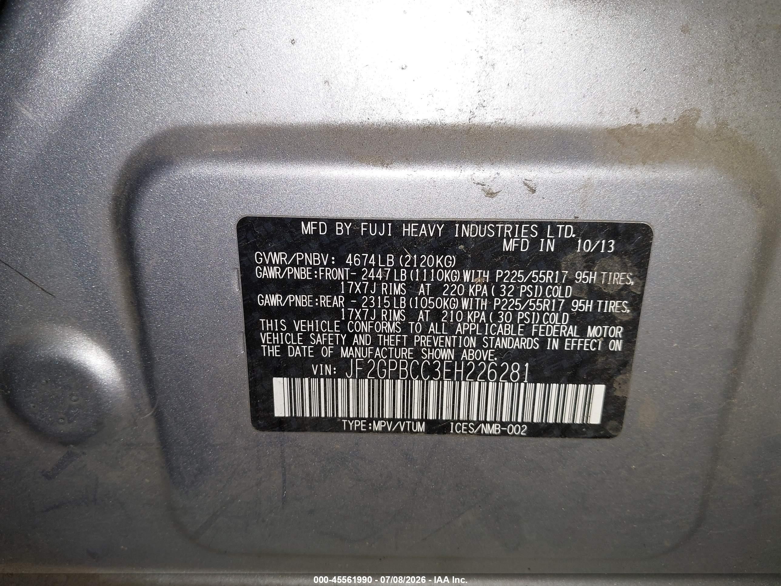 2014 Subaru Xv Crosstrek Hybrid 2.0i Серебряный vin: JF2GPBCC3EH226281