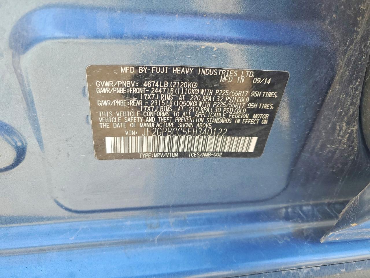 2014 Subaru Xv Crosstrek 2.0i Hybrid Blue vin: JF2GPBCC5EH340122