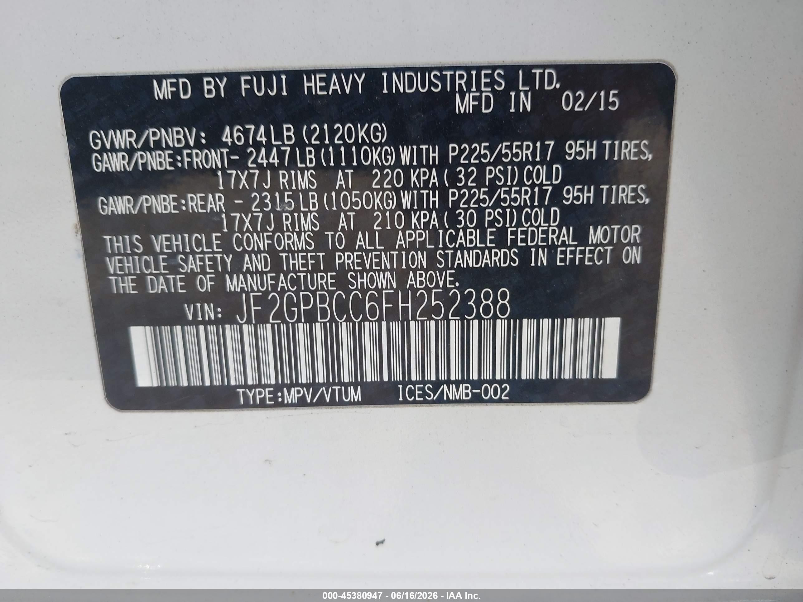 2015 Subaru Xv Crosstrek Hybrid   White vin: JF2GPBCC6FH252388