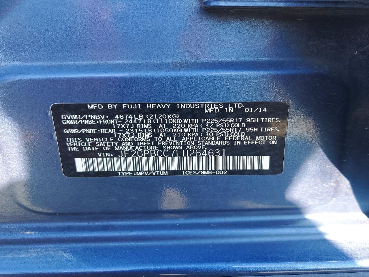 2014 Subaru Xv Crosstrek 2.0i Hybrid Blue vin: JF2GPBCC7EH264631