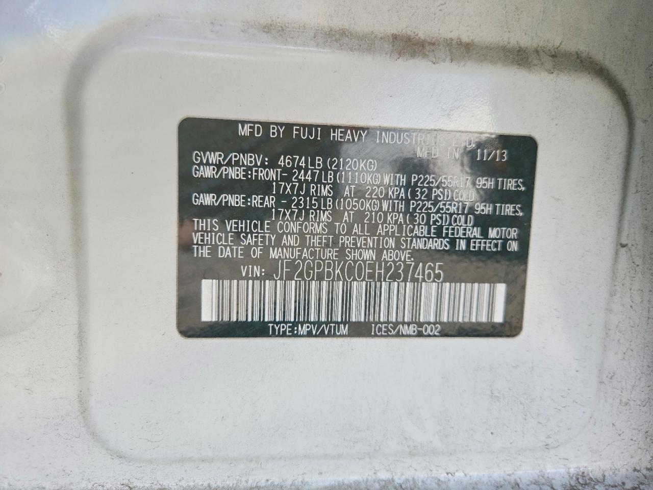 2014 Subaru Xv Crosstrek 2.0i Hybrid Touring White vin: JF2GPBKC0EH237465