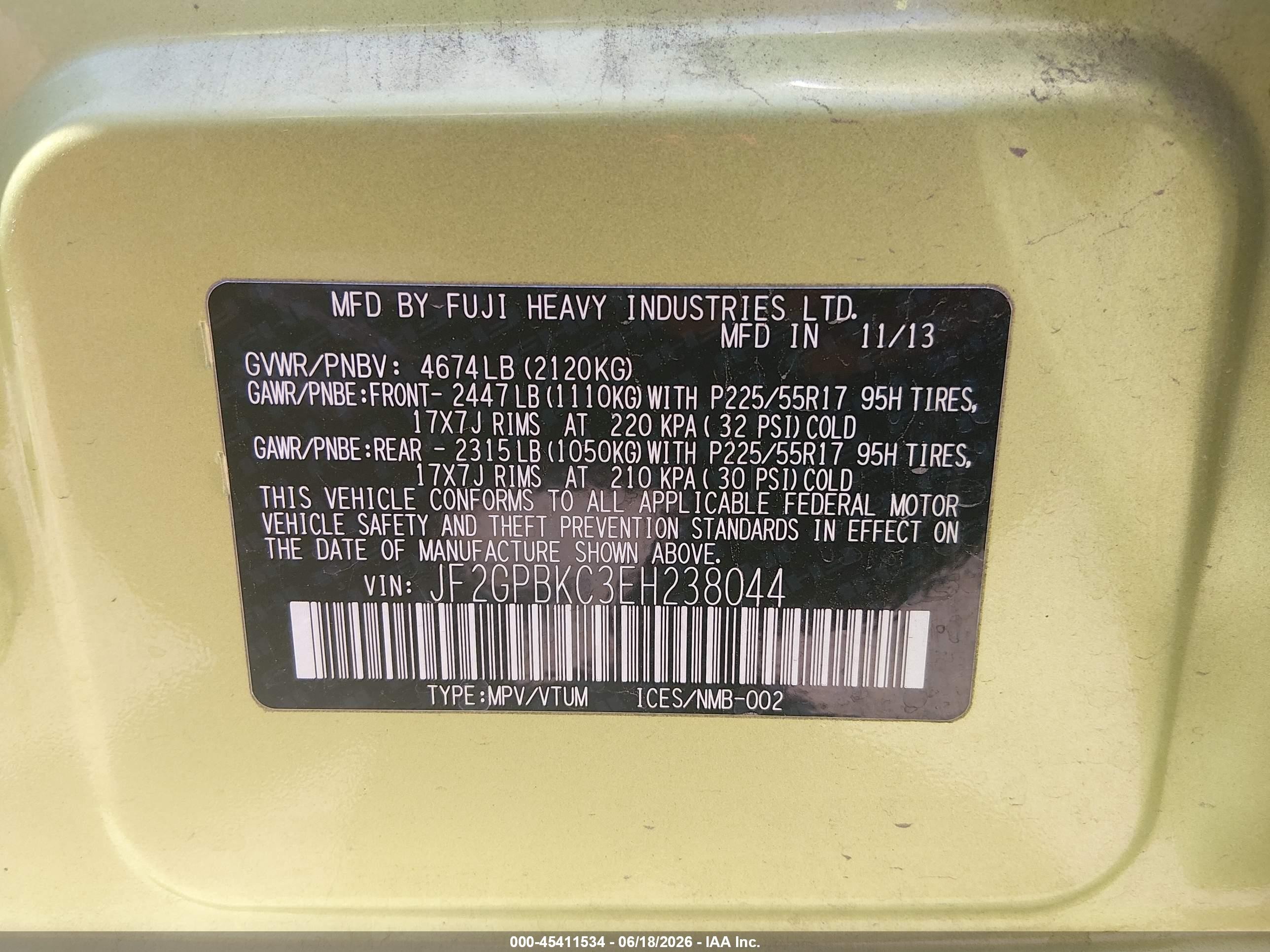 2014 Subaru Xv Crosstrek Hybrid 2.0i Touring Green vin: JF2GPBKC3EH238044
