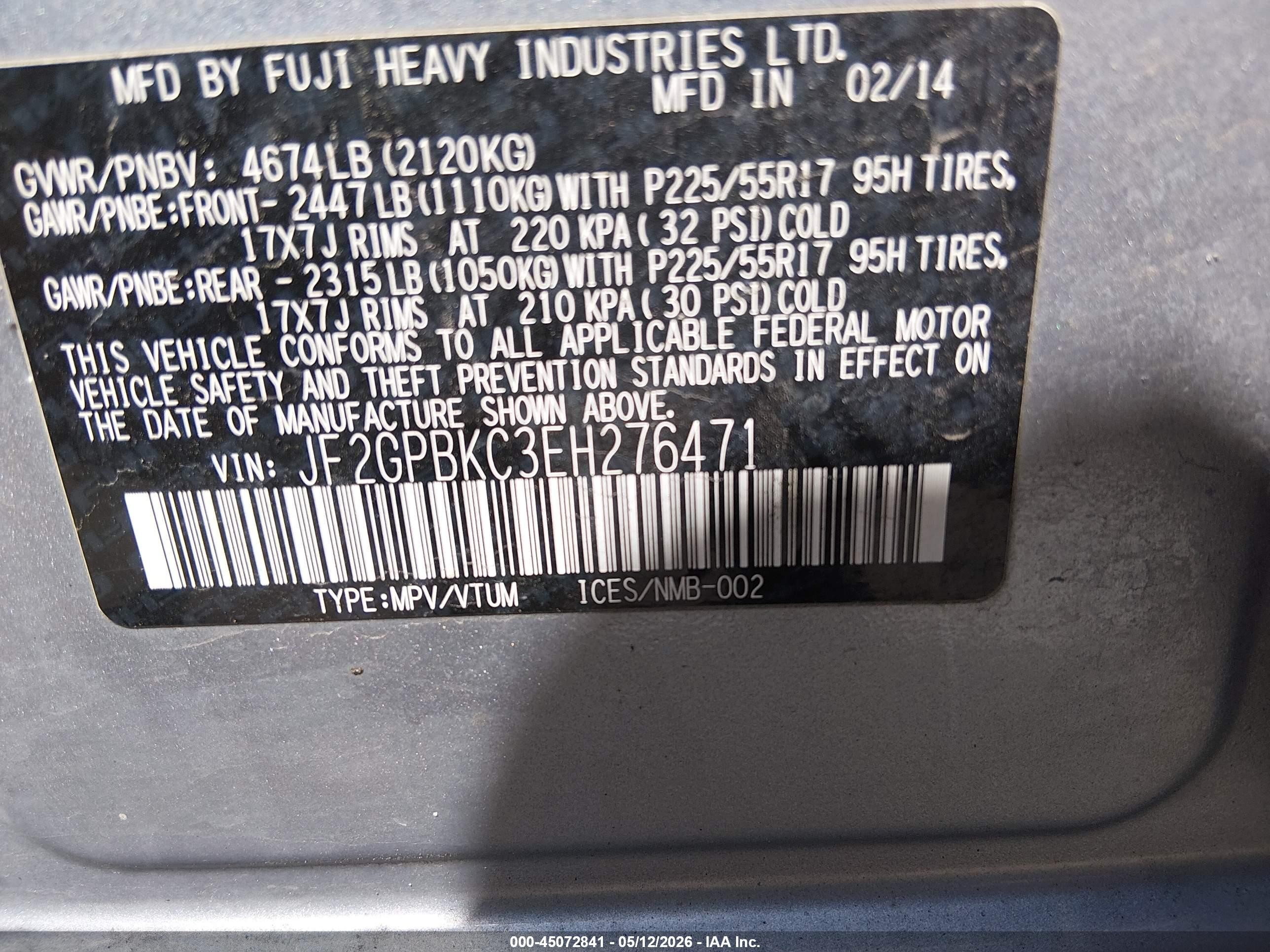 2014 Subaru Xv Crosstrek Hybrid 2.0i Touring Серебряный vin: JF2GPBKC3EH276471