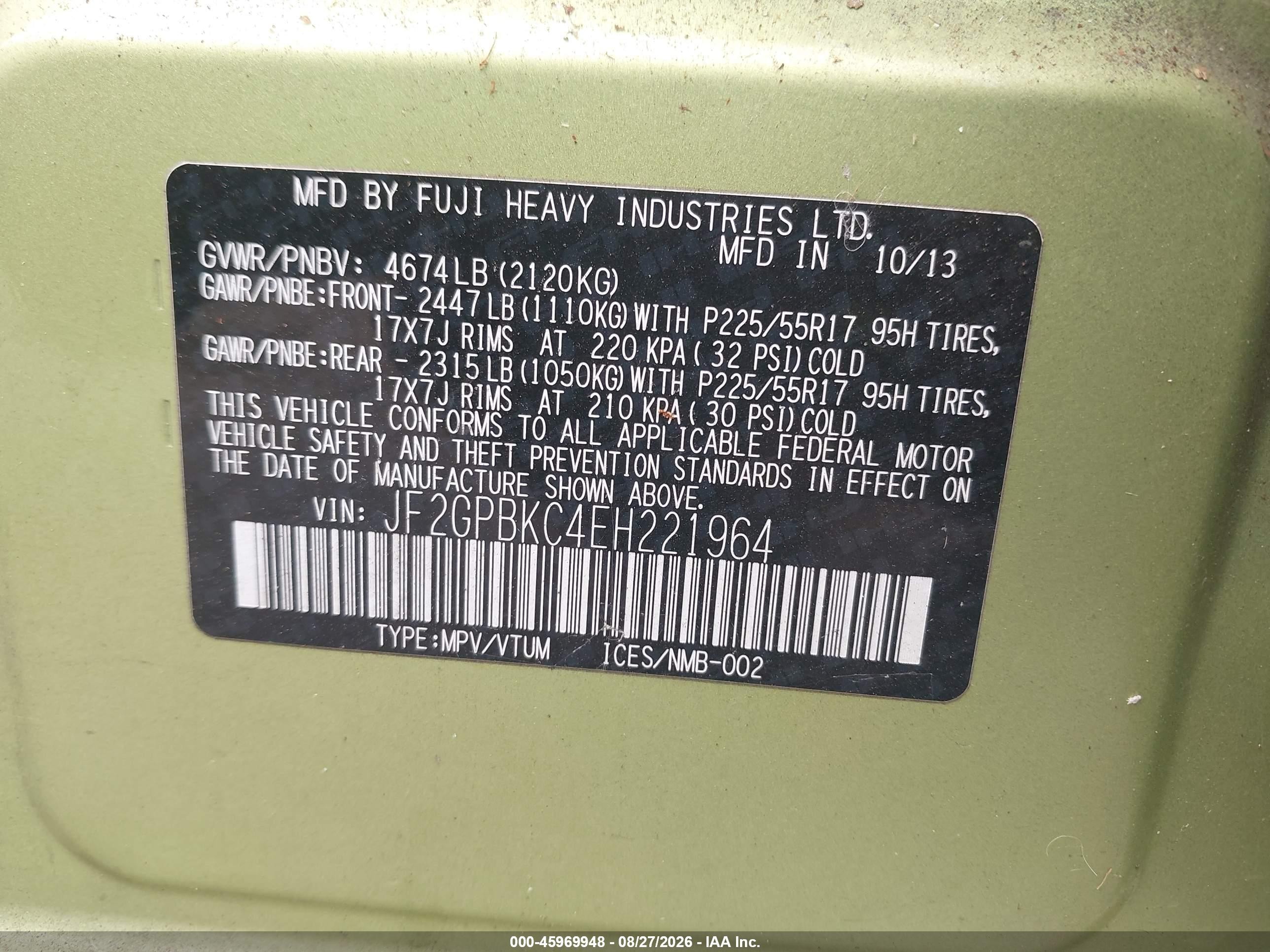 2014 Subaru Xv Crosstrek Hybrid 2.0i Touring Green vin: JF2GPBKC4EH221964