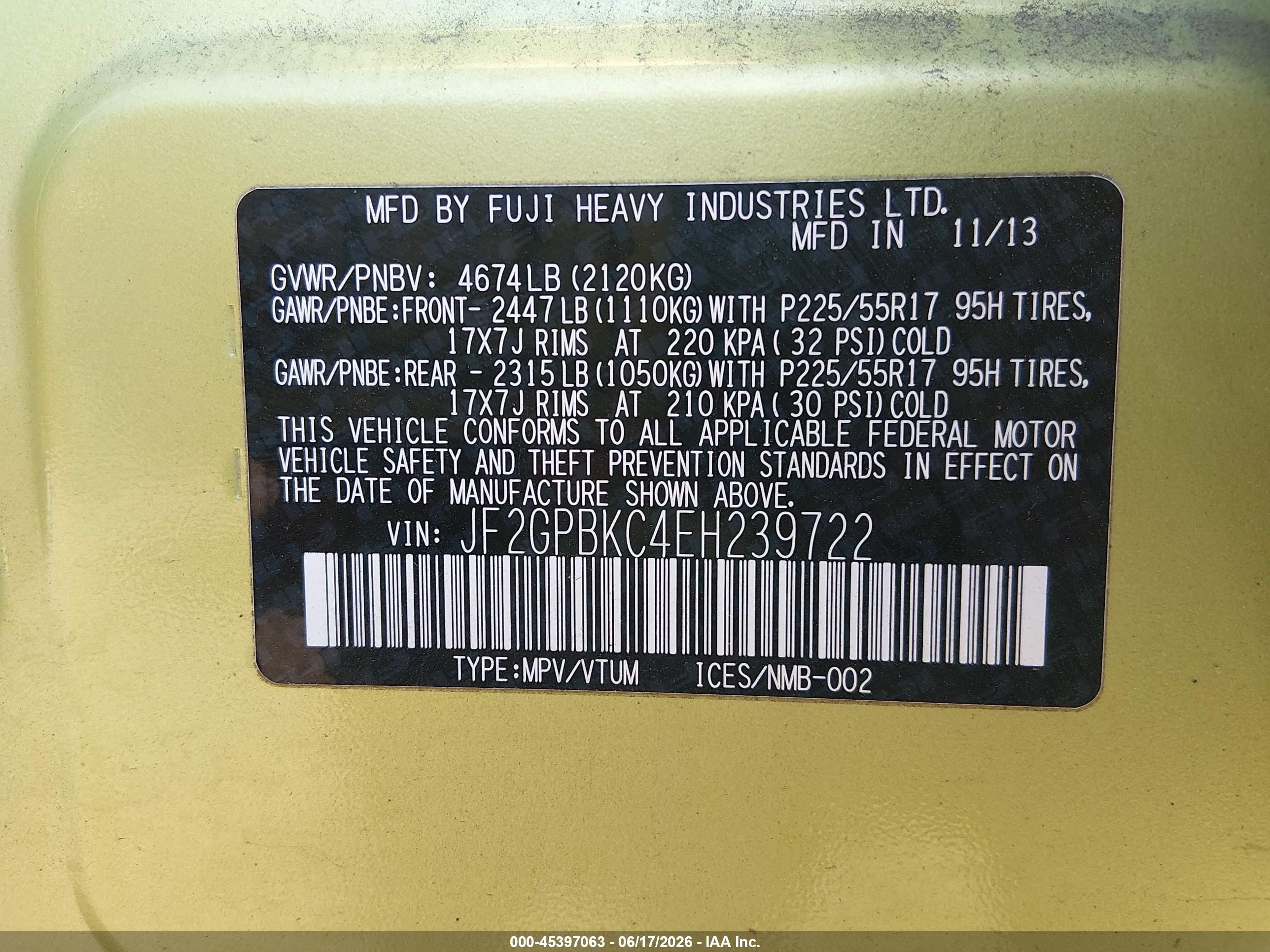 2014 Subaru Xv Crosstrek Hybrid 2.0i Touring Green vin: JF2GPBKC4EH239722
