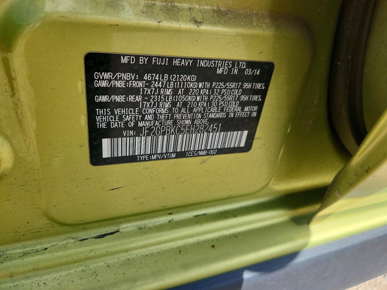 2014 Subaru Xv Crosstrek 2.0i Hybrid Touring Green vin: JF2GPBKC5EH282451