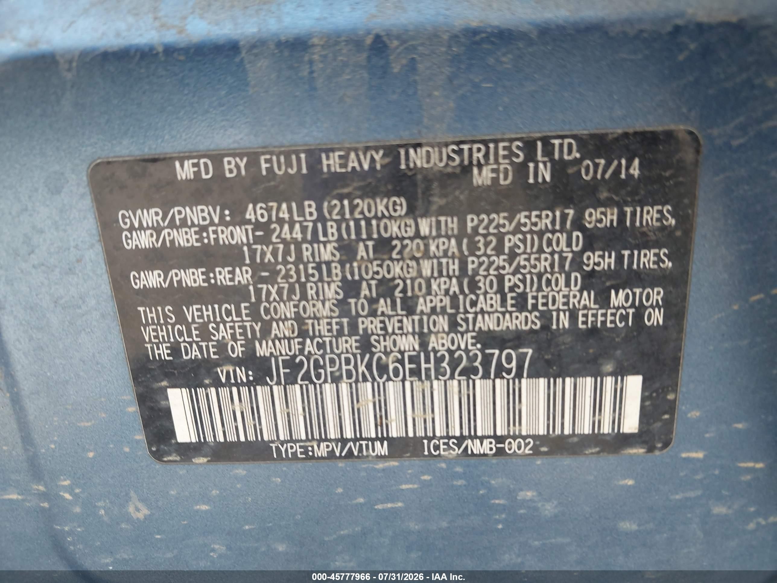 2014 Subaru Xv Crosstrek Hybrid 2.0i Touring Blue vin: JF2GPBKC6EH323797