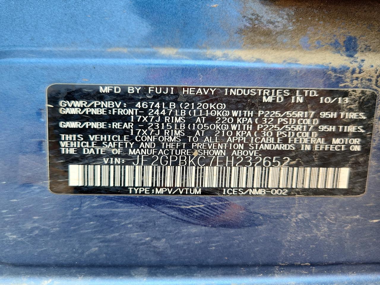 2014 Subaru Xv Crosstrek 2.0i Hybrid Touring Blue vin: JF2GPBKC7EH232652