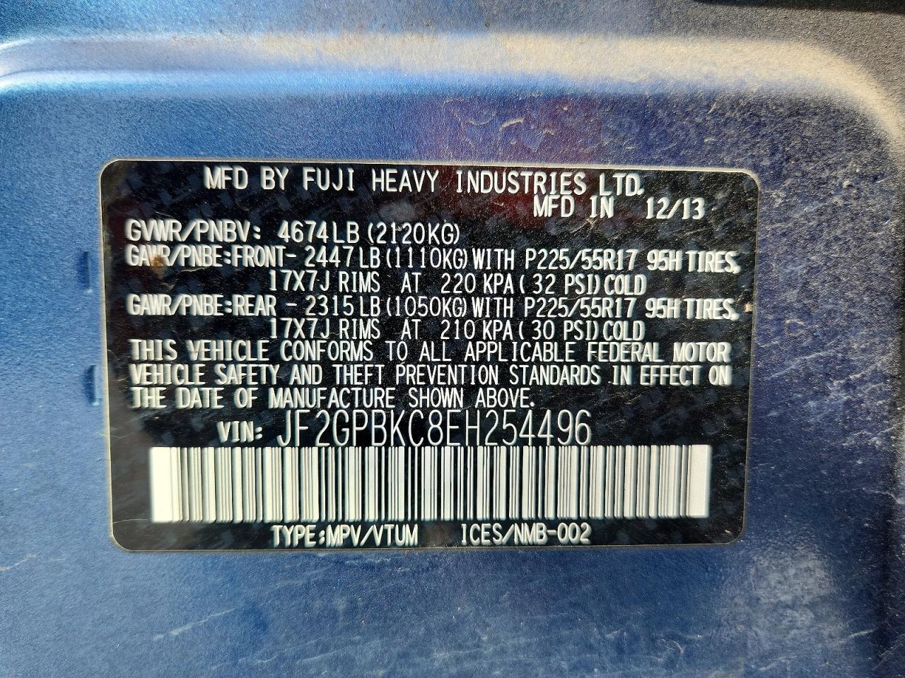 2014 Subaru Xv Crosstrek 2.0i Hybrid Touring Blue vin: JF2GPBKC8EH254496
