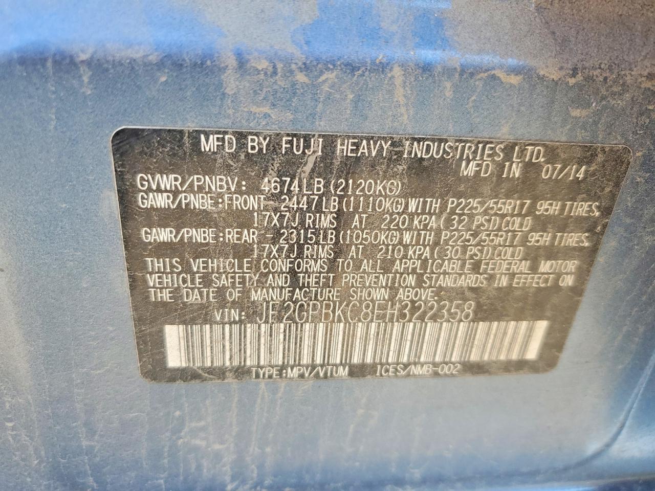 2014 Subaru Xv Crosstrek 2.0i Hybrid Touring Blue vin: JF2GPBKC8EH322358