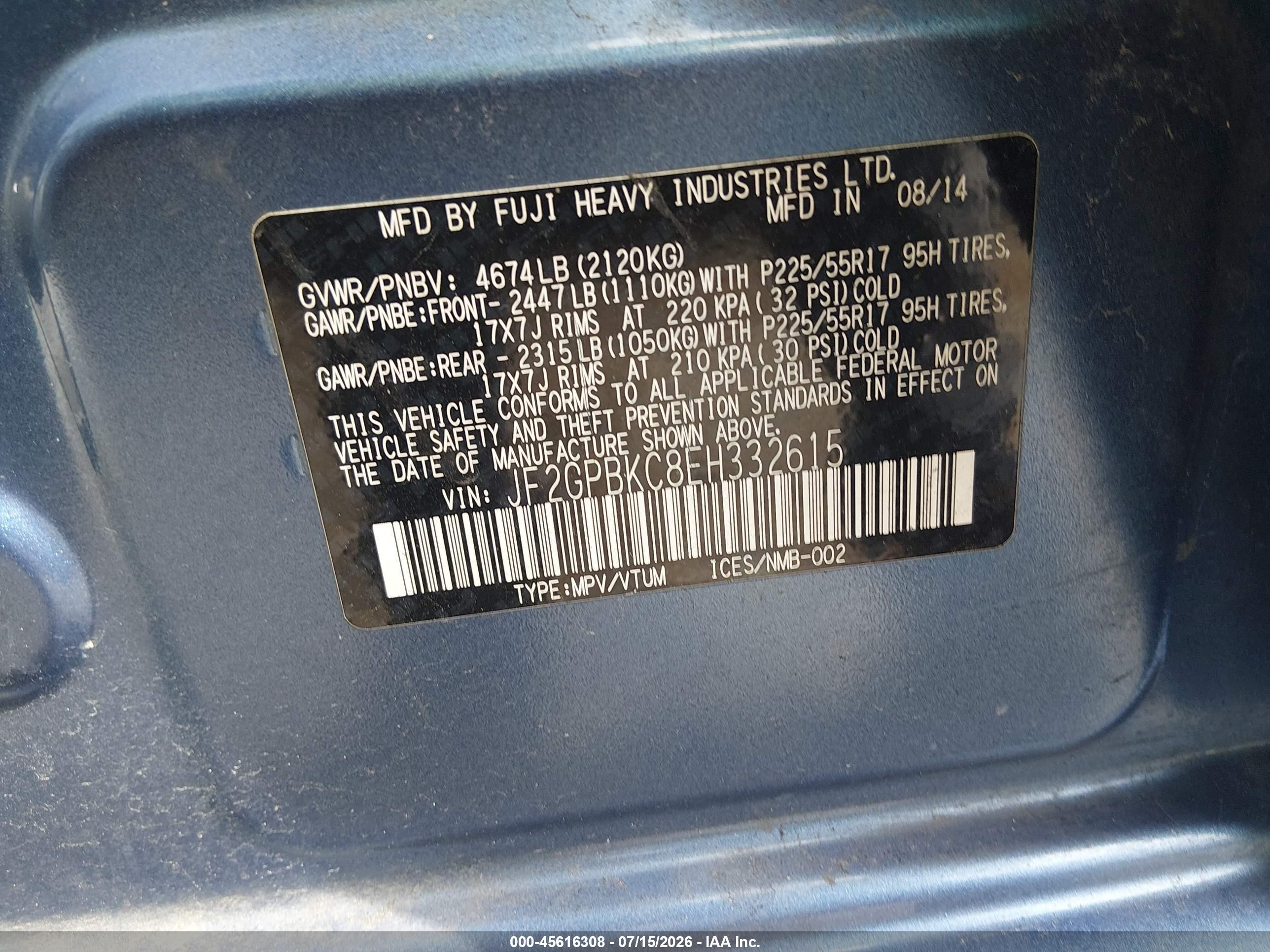 2014 Subaru Xv Crosstrek Hybrid 2.0i Touring Blue vin: JF2GPBKC8EH332615