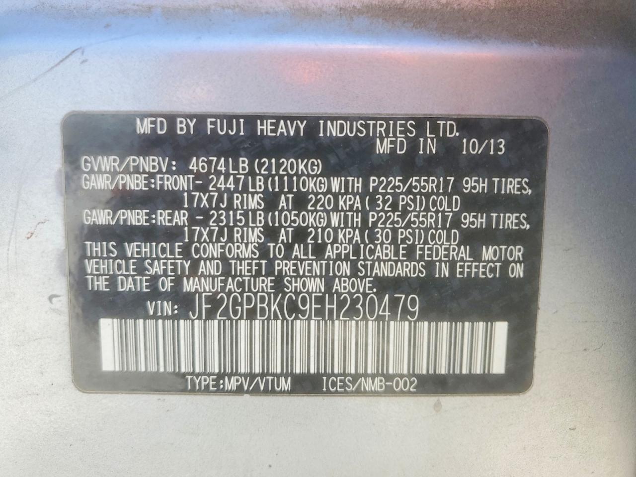 2014 Subaru Xv Crosstrek 2.0i Hybrid Touring Silver vin: JF2GPBKC9EH230479