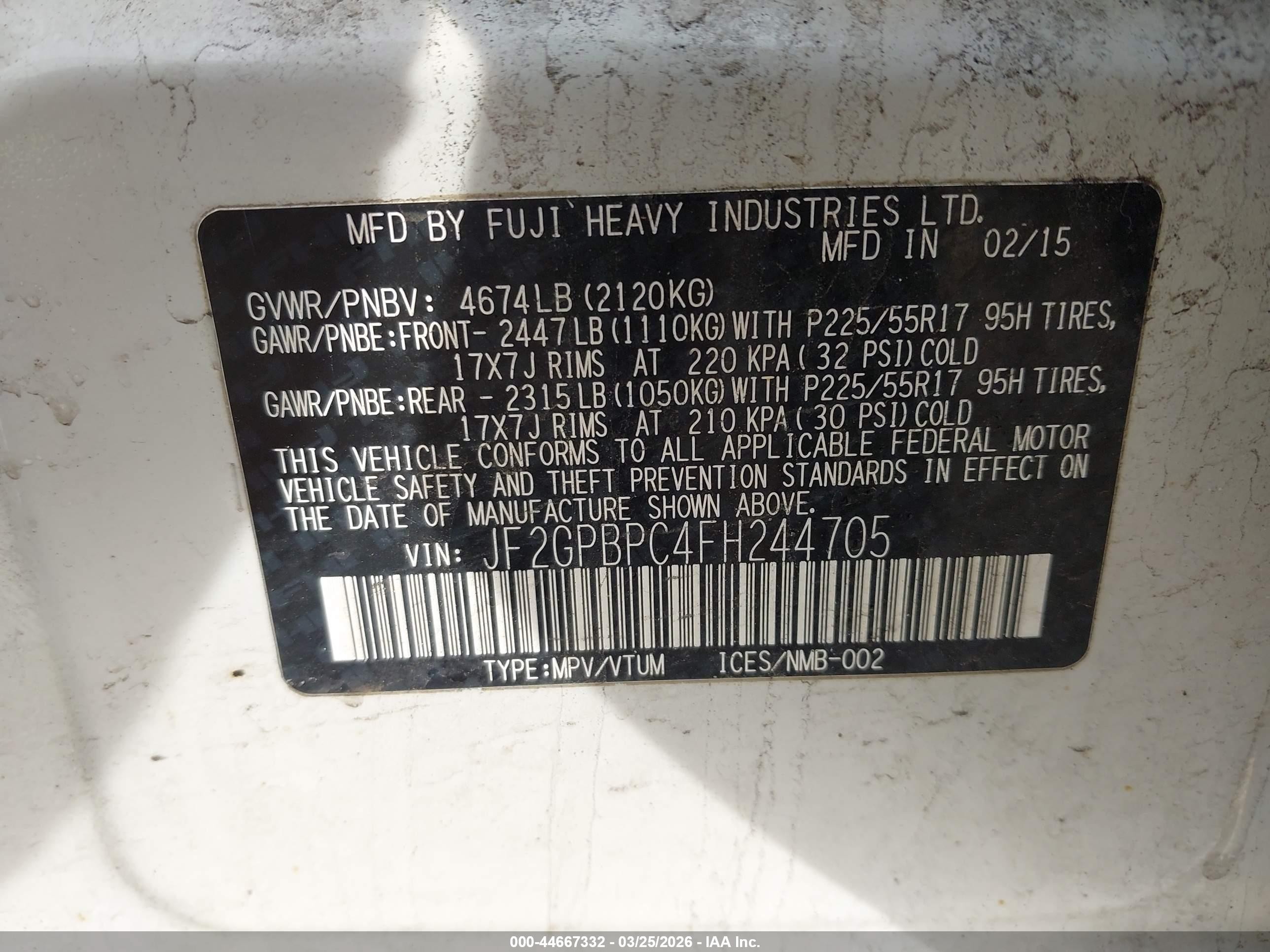 2015 Subaru Xv Crosstrek Hybrid Touring White vin: JF2GPBPC4FH244705