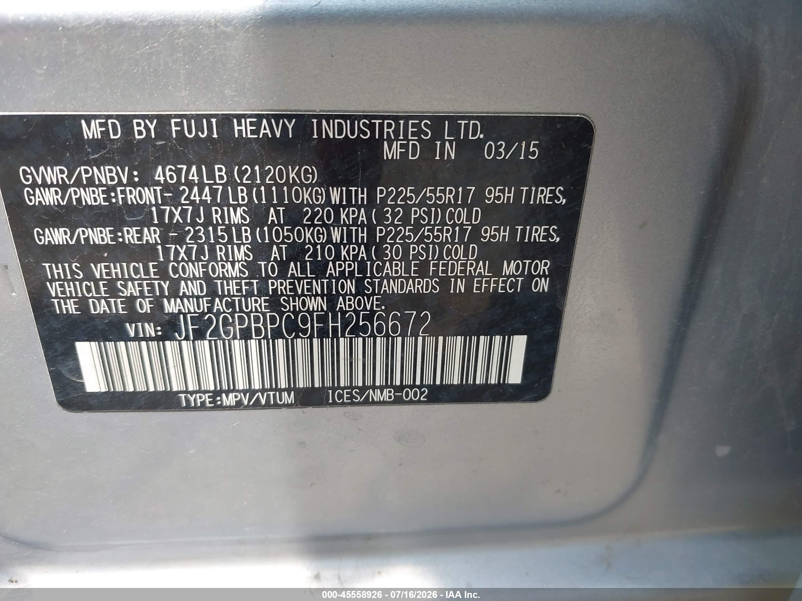 2015 Subaru Xv Crosstrek Hybrid Touring Silver vin: JF2GPBPC9FH256672